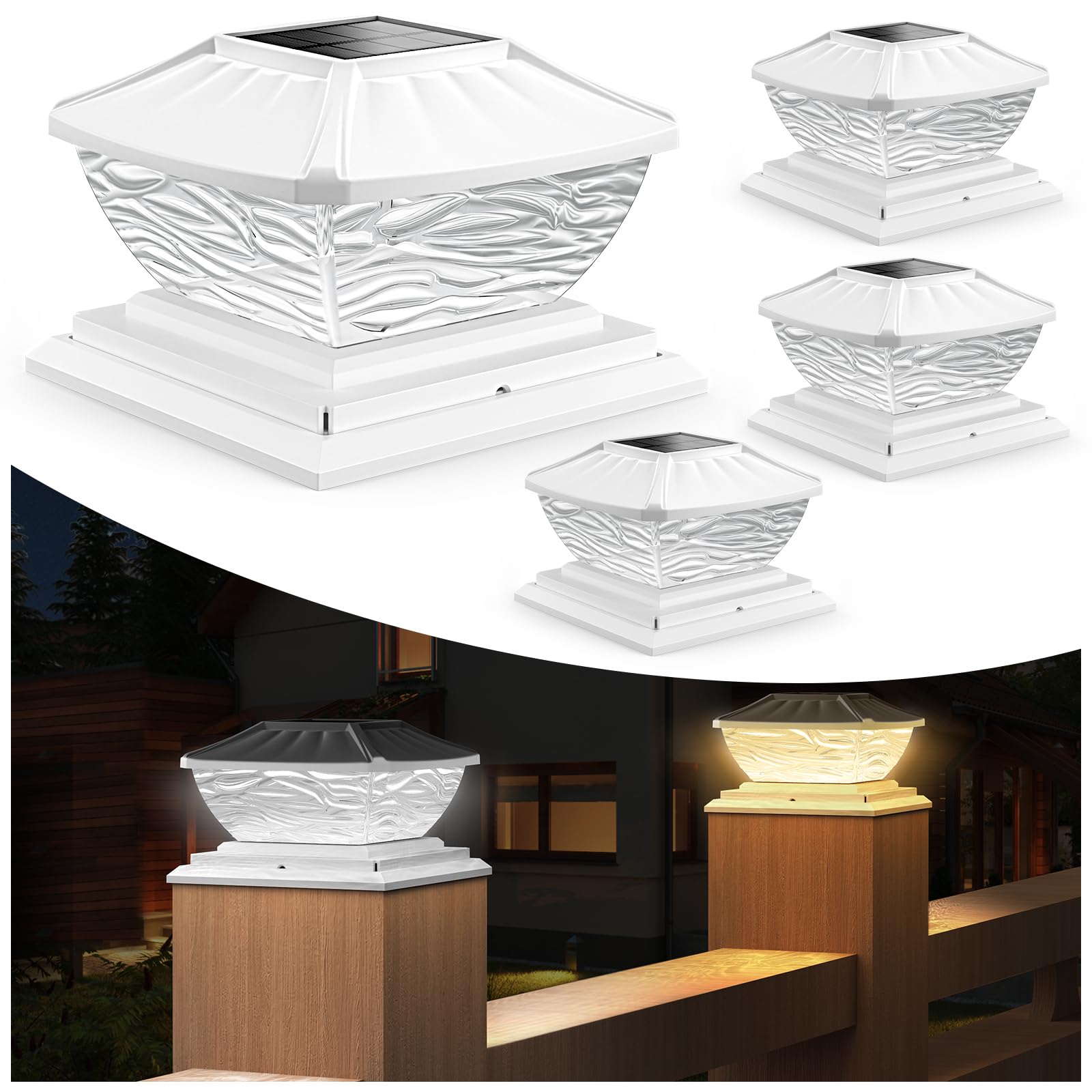 Solar Post Cap Lights - Super Bright 8 LED Solar Powered Fence Lights with 2 Color Modes (20 Lumen) - Waterproof Outdoor Lighting for 4x4, 5x5, 6x6 Wood Posts - Perfect for Garden, Patio, Walkway, and Backyard Decoration