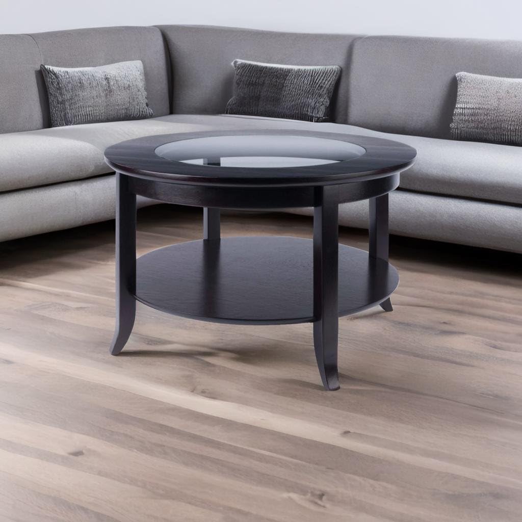 Ergode Genoa Round Coffee Table with Glass Inset and Storage Shelf - Modern Living Room Furniture for Small Spaces, Perfect for Apartments and Cozy Homes