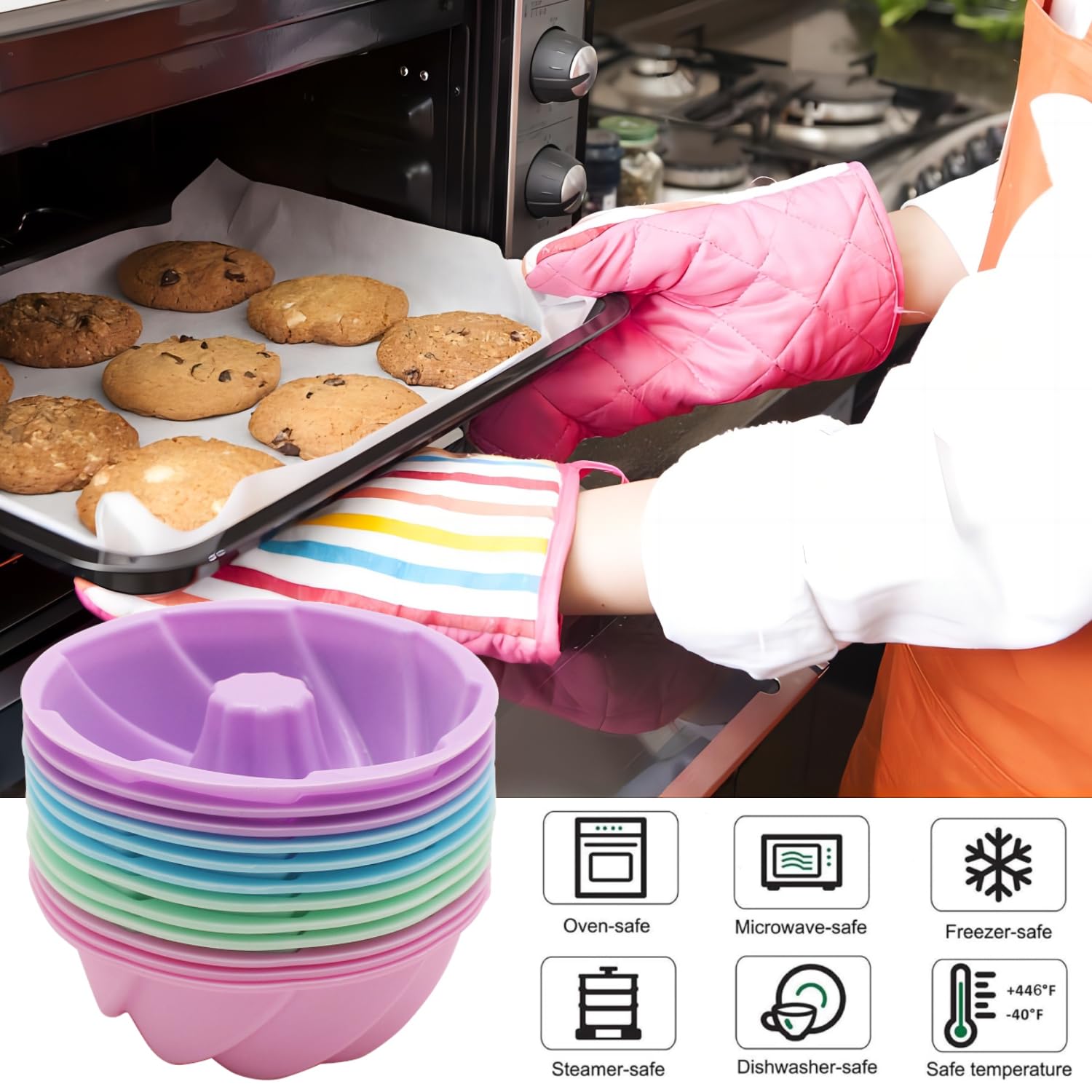 MURISE 12-Piece Mini Bundt Cake Pan Set - 3.07 Inch Nonstick Silicone Baking Mold for Cupcakes, Jellies, Mini Cakes - Perfect for Holiday Baking, Birthday Parties & Dessert Making