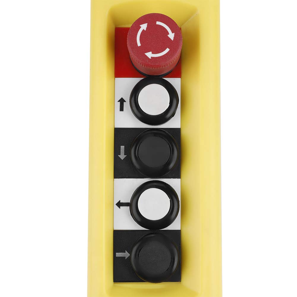 4 Directions Hoist Push Button Switch - 4 Button Crane Lifting Pendant Controller with Emergency Stop for Overhead Cranes & Hoists | Industrial Material Handling Equipment Control