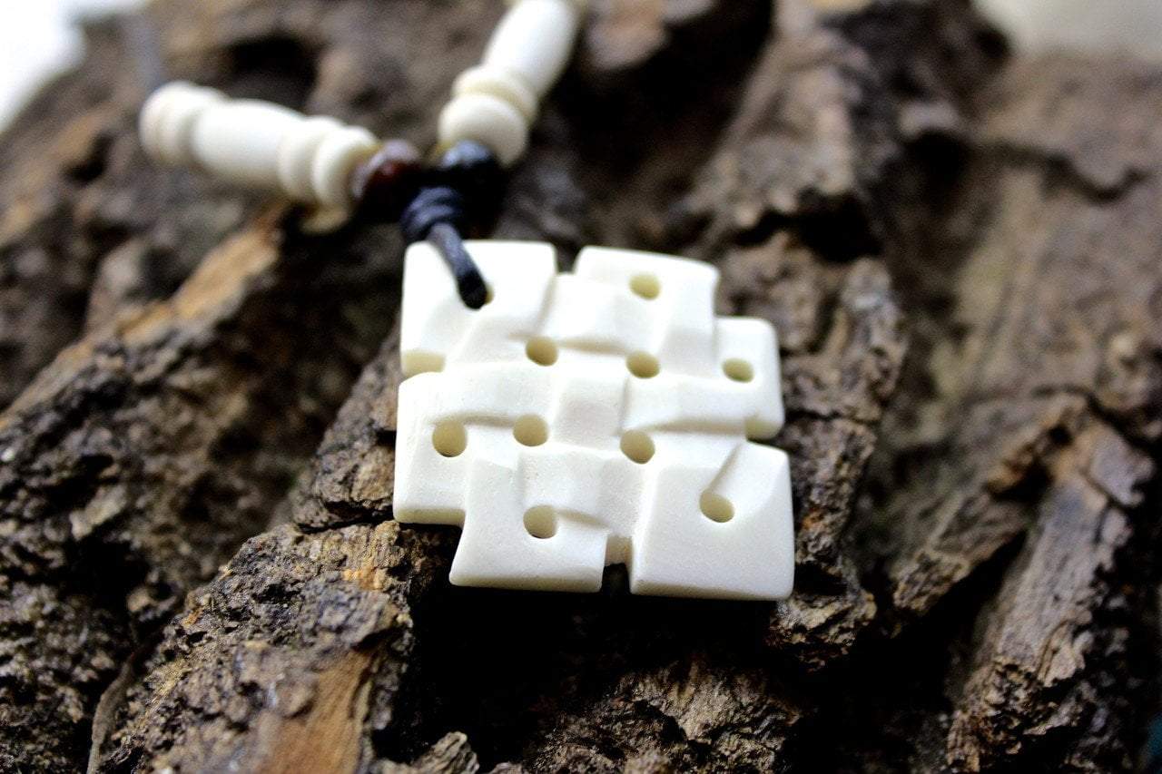 Eternal Knot Bone Necklace - Handmade Tibetan Buddhist Mala Beads for Meditation, Yoga & Spiritual Protection | Unisex Jewelry Gift for Men & Women