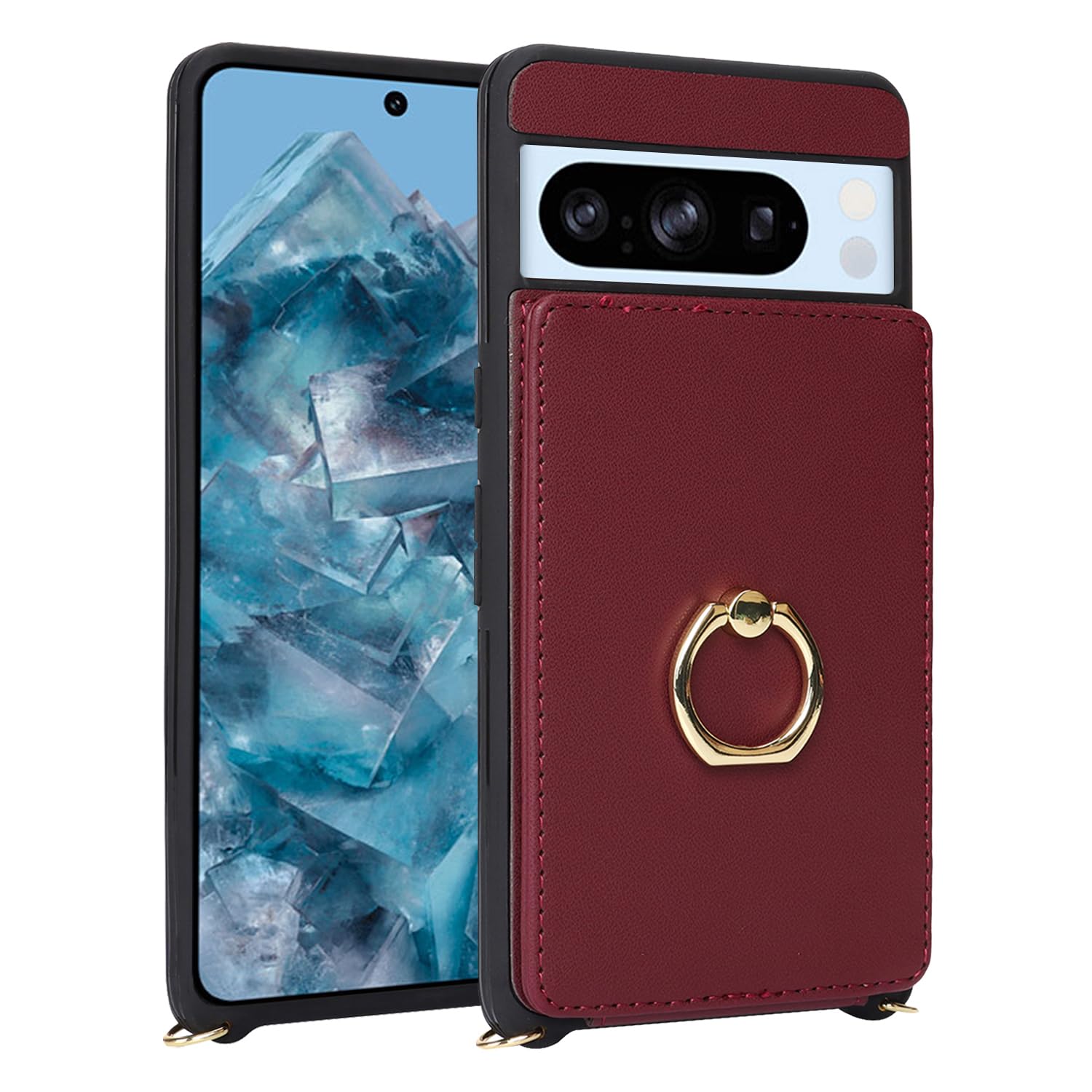 Google Pixel 8 Pro Case 6.7 inch - Slim Wallet Phone Case with Card Holder, Crossbody Lanyard & Kickstand (Wine Red) | Perfect for Women's Everyday Use, Travel & Hands-Free Convenience