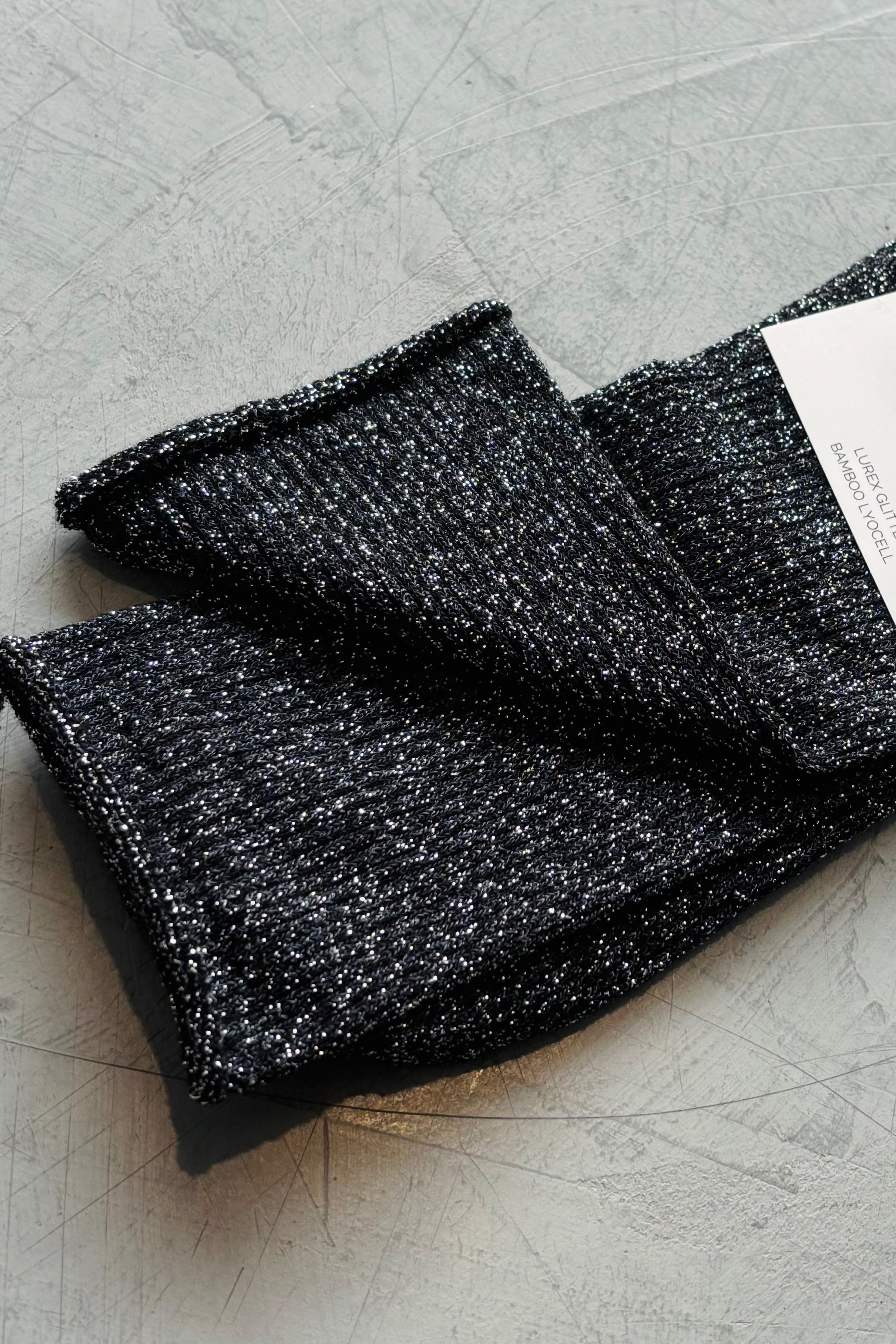 KLUE Glitter Lurex Socks for Women - Shiny Black Party Socks | Perfect for Christmas, New Year, and Evening Events