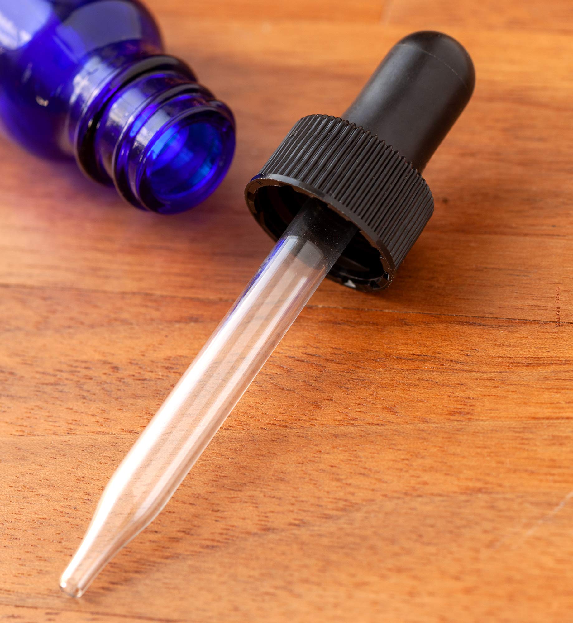 JUVITUS 2 Pack 0.5 oz (15 ml) Cobalt Blue Glass Boston Round Bottles with Black Dropper Caps & Bonus Funnel - Essential Oil, DIY Skincare, and Travel-Sized Liquid Storage Solution
