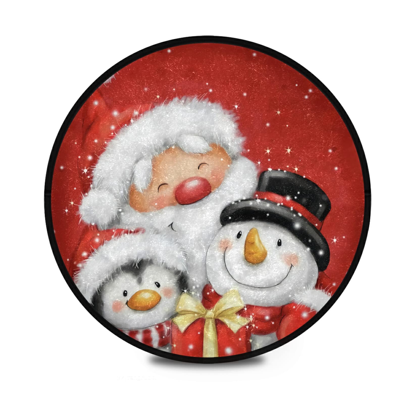 Non-Slip Christmas Round Area Rug with Santa Claus, Snowman, Snowflake & Penguin Design - 3' Diameter Holiday Doormat for Playroom, Living Room, Bedroom - Perfect for Festive Home Decor & Winter Celebrations