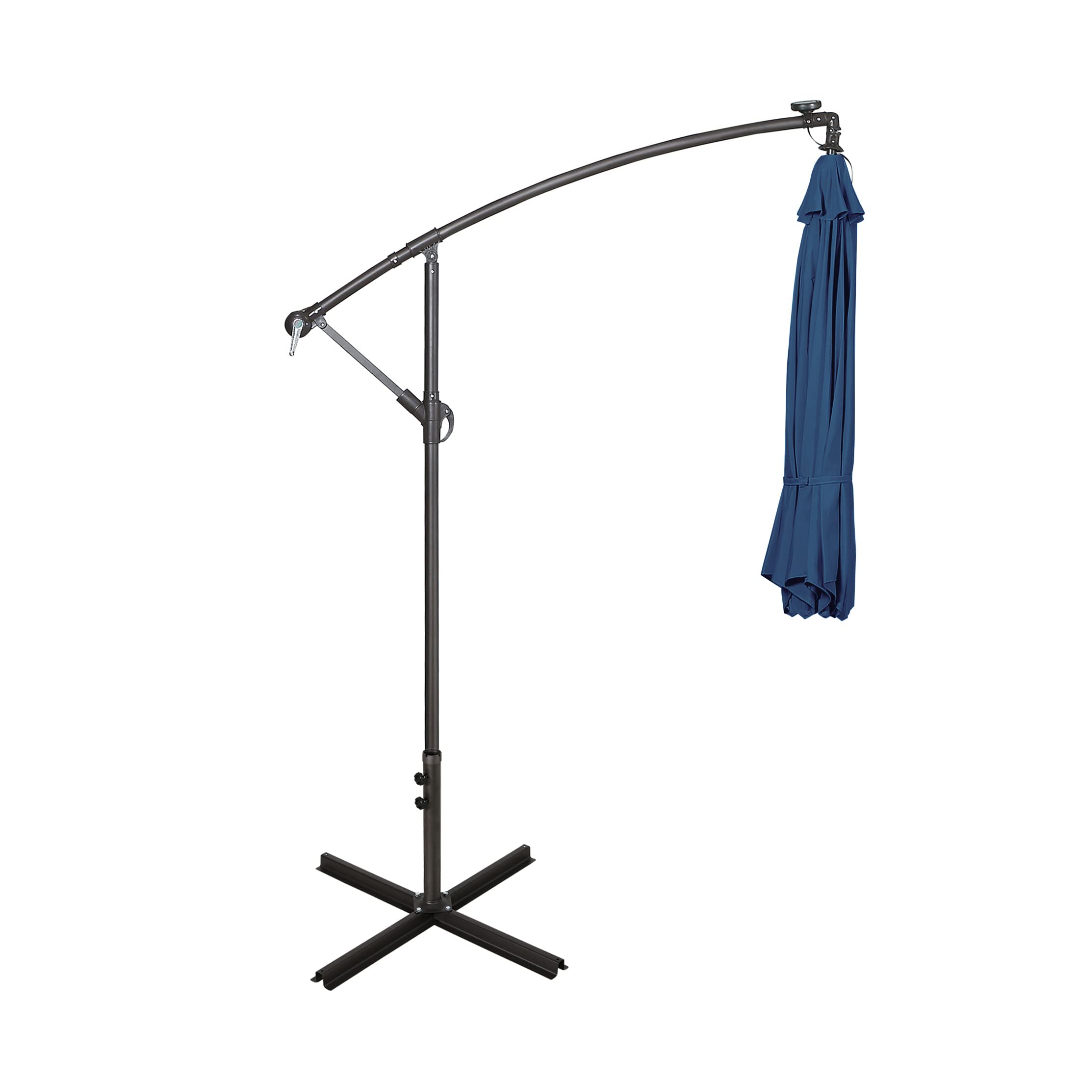 WO Home Furniture 10ft Patio LED Cantilever Umbrella with Stand Set of 2 - Navy Blue Outdoor Lighting for Poolside, Garden & Backyard Relaxation