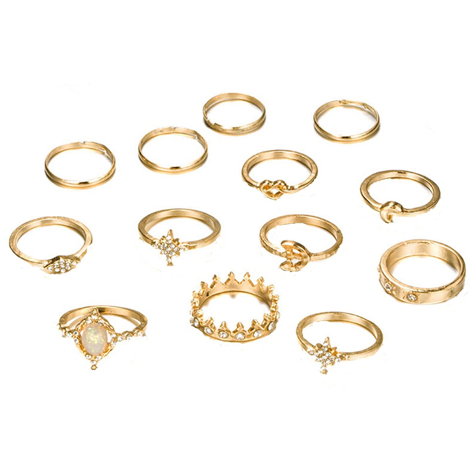 Golden Bohemian 13-Piece Knuckle Ring Set for Women - Stackable Black Rings for Teens & Adults - Perfect for Layering, Everyday Wear & Boho Fashion Accessories