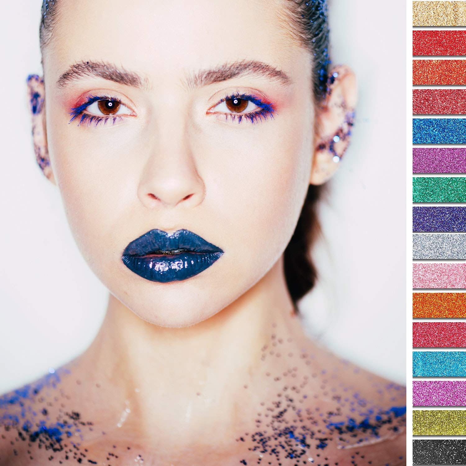 16 Colors Holographic Nail Glitter Powder - Shimmer Sequins for Nails, Face & Body - 6 Mini Brushes Included - Perfect for Festivals, Cosplay & DIY Nail Art
