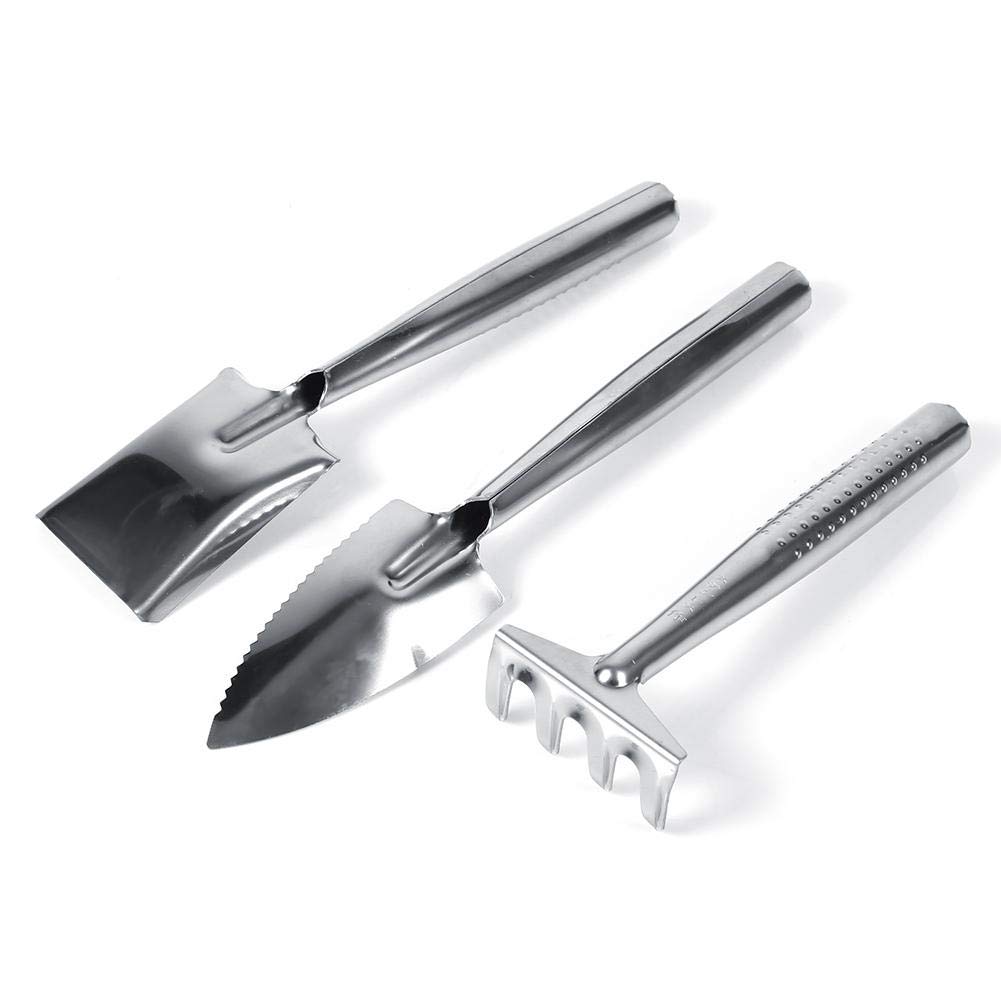 3-in-1 Stainless Steel Gardening Tool Set - Mini Shovel, Spade & Rake with Ergonomic Handle for Kids & Adults - Perfect for Small Gardens, Plant Care & Outdoor Play