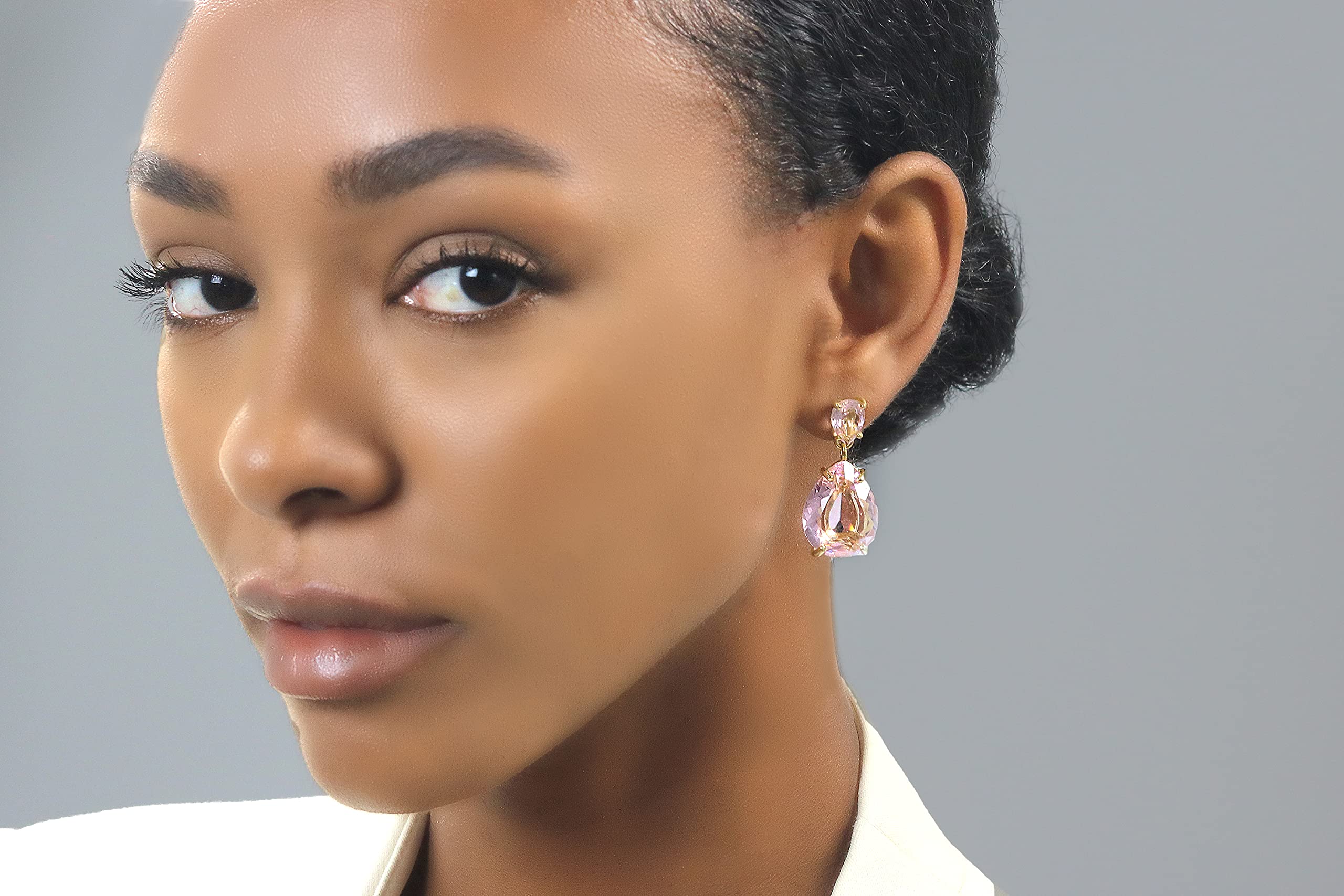Rose Quartz Dangle Earrings for Women - Handmade Double Gem Pear Drop Earrings, Statement Stud Crystal Jewelry | Perfect for Weddings, Parties & Everyday Elegance