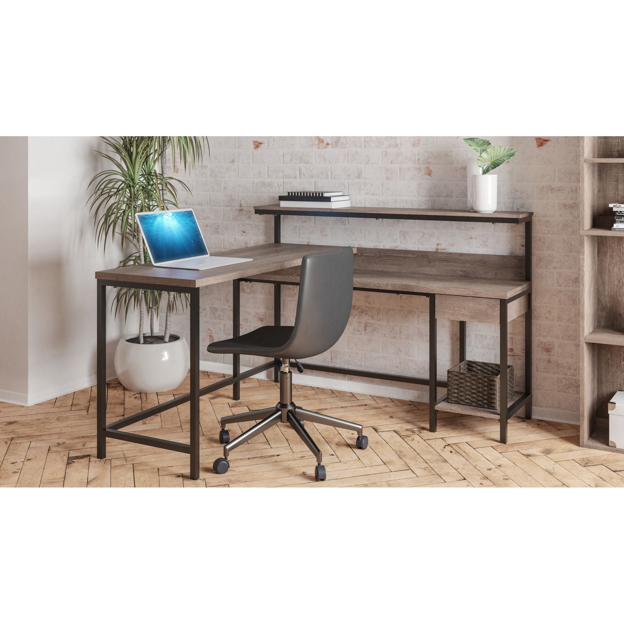 Arlenbry L-Shaped Desk with Storage, Gray Home Office Desk - Perfect for Small Spaces, Gaming & Workstation Setup