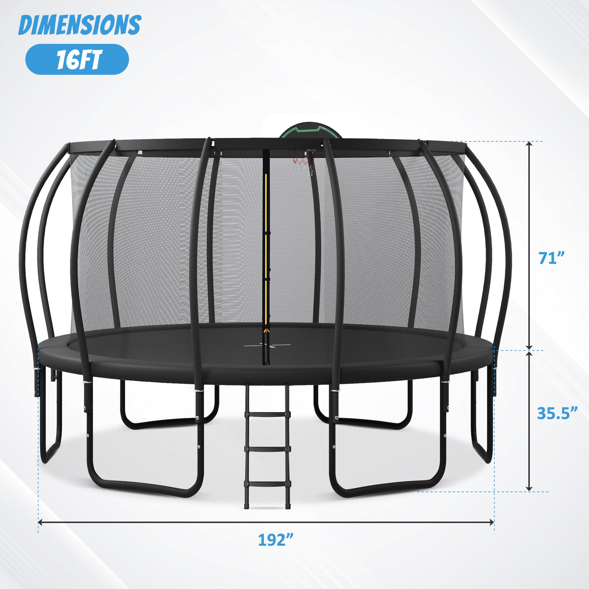 16FT Kids Trampoline with Upgraded ArcPole & Composite TopLoop Safety Enclosure - Includes Basketball Hoop & 12 Ground Stakes | Outdoor Backyard Play Equipment for Physical Training & Family Fun | Perfect for Birthday Gifts, Exercise, and Backyard Entertainment