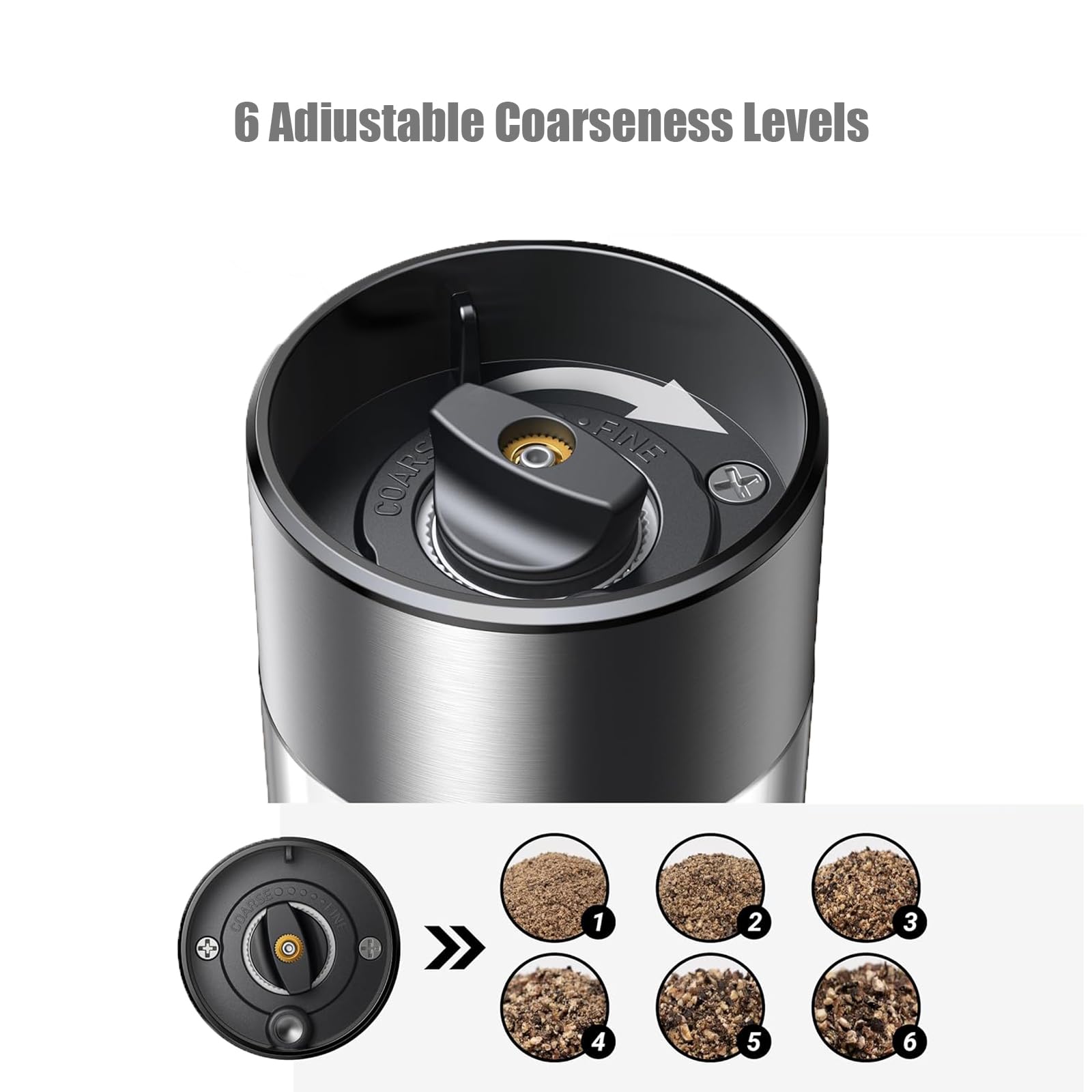 Premium Rechargeable Electric Pepper Grinder & Salt Mill - 5 Adjustable Coarseness Settings, Stainless Steel Body with LED Light - One-Hand Operation for Cooking, BBQ, Dining & Kitchen Use - Includes Storage Base & USB Charging