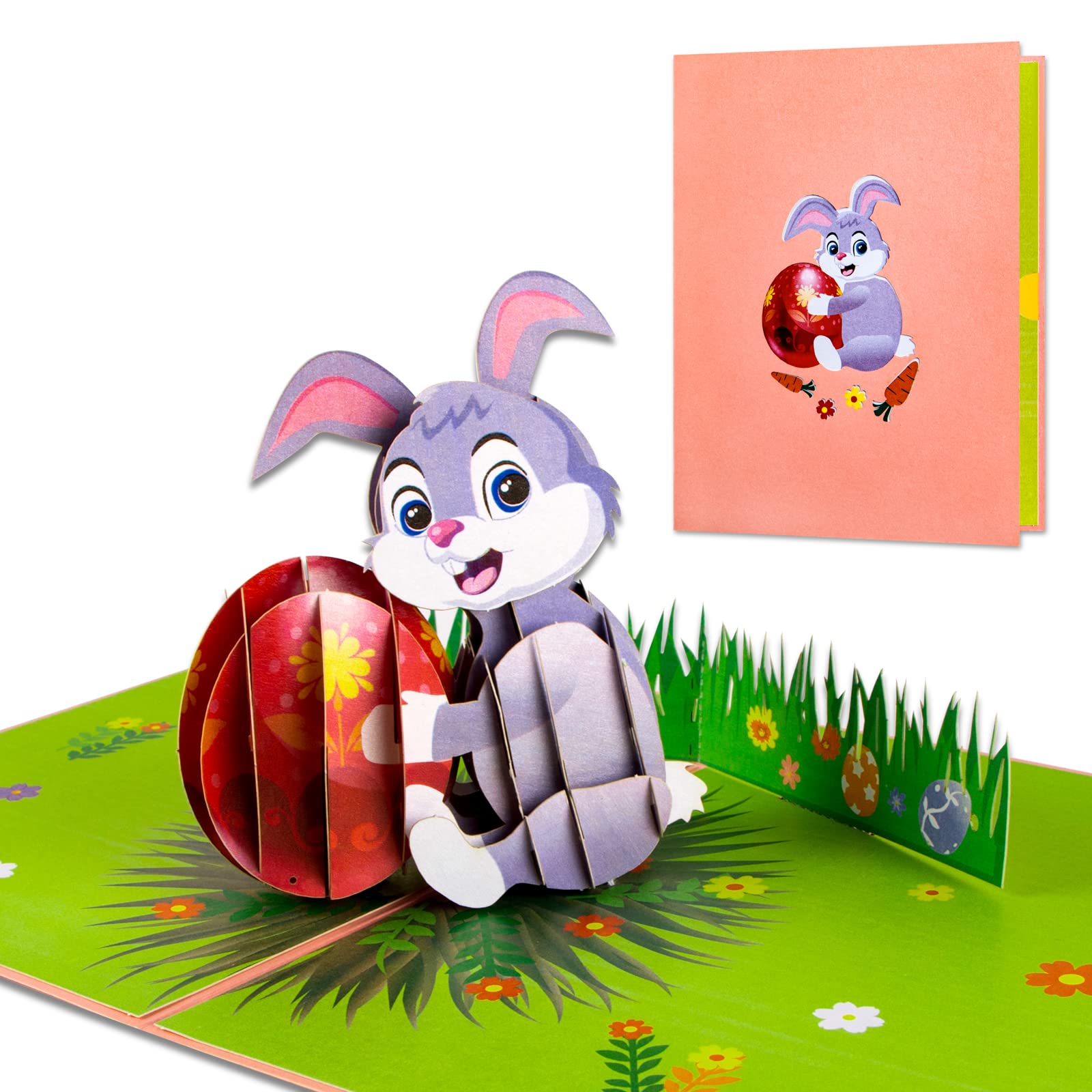 FLYAB 3D Easter Pop Up Greeting Card - Funny Bunny & Eggs Design with Envelope | Spring Festival Gift for Kids, Children, Boys, Girls, Grandsons & Granddaughters | Perfect for Easter Celebrations, Birthday Surprises & Holiday Greetings