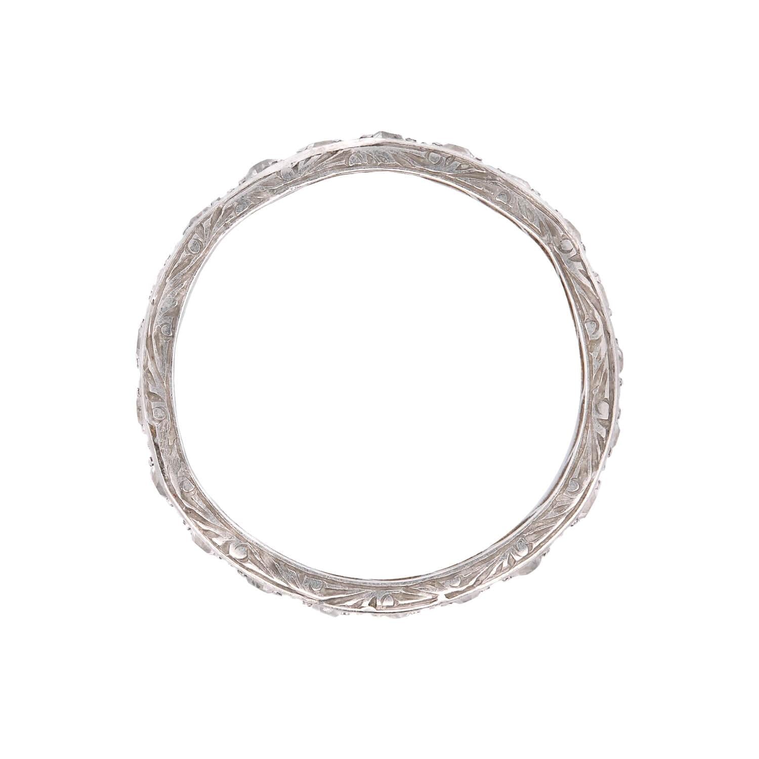 Edwardian Platinum Diamond Eternity Band - Vintage Wedding Ring for Women, 2mm Wide Platinum Diamond Band, Round Cut Diamond Engagement Ring for Anniversary, Proposal & Special Occasions