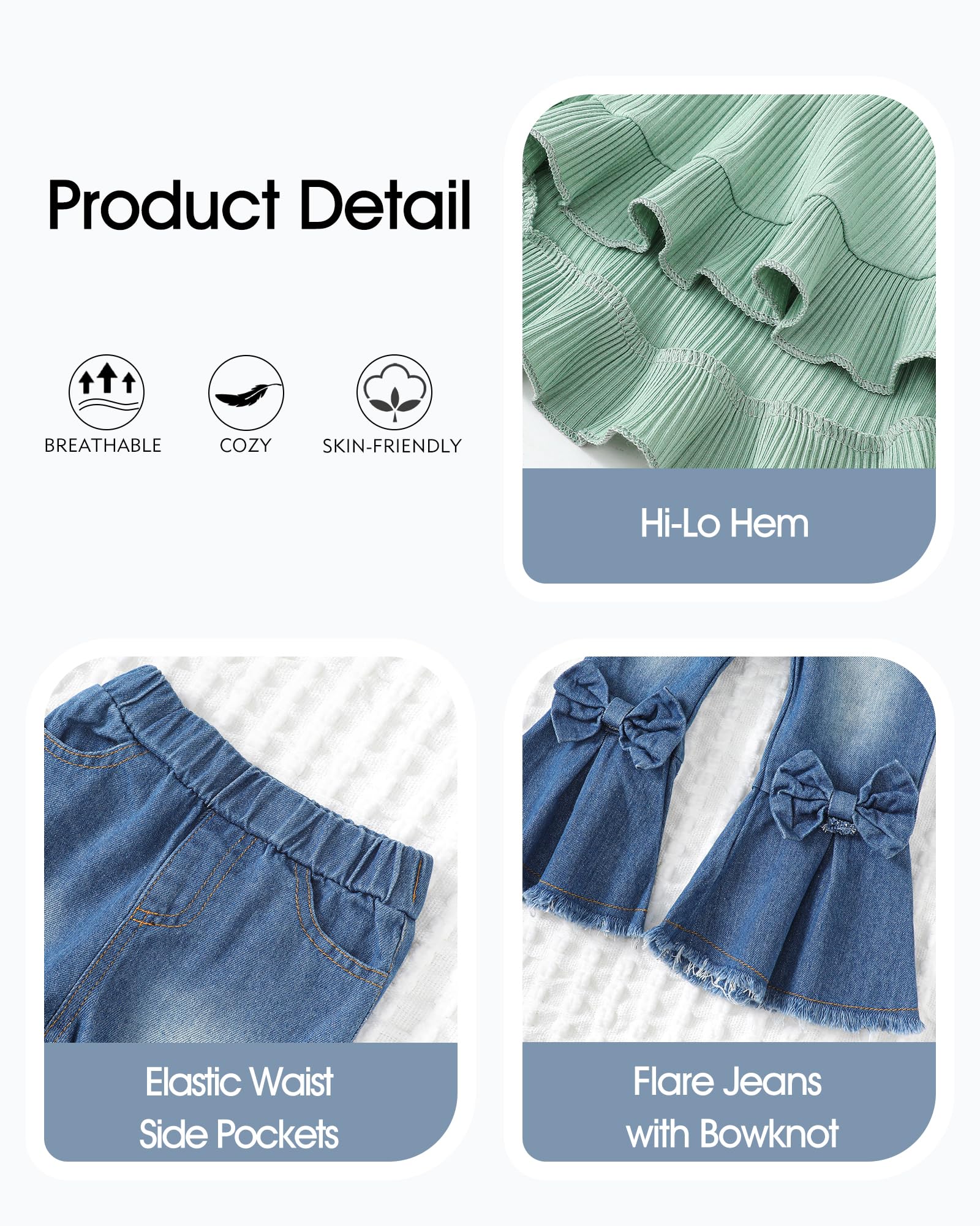 Cute Toddler Baby Girls Outfit - Long Sleeve Shirt & Flare Denim Jeans Set for Fall Winter | Soft & Comfortable Casual Wear for Playdates, Holidays & Family Photos