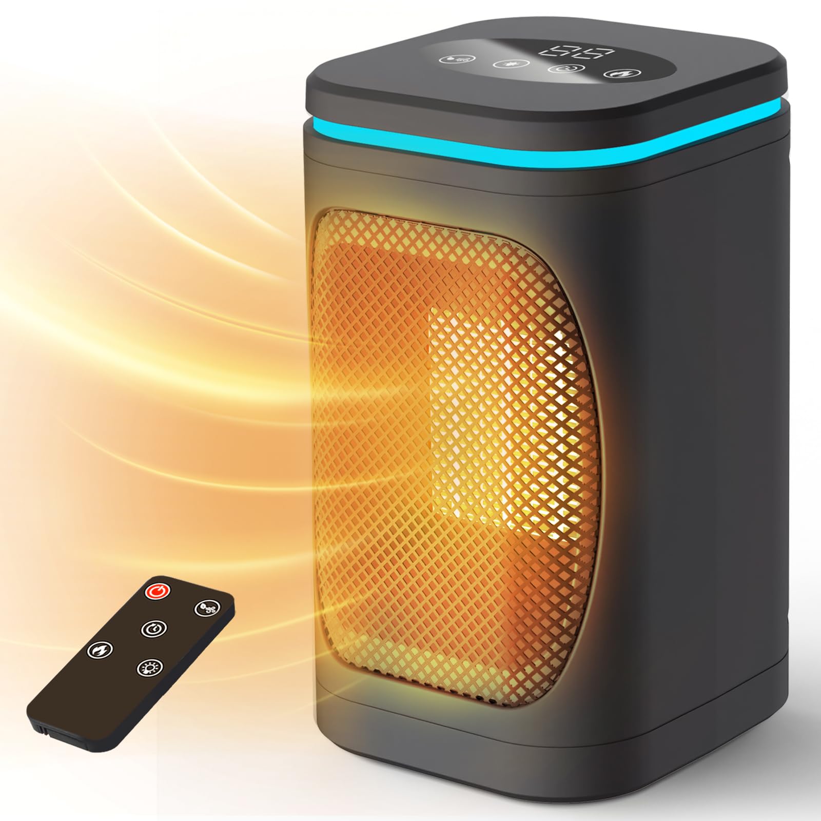 Portable 1000W PTC Space Heater with Remote Control - Fast Heating Electric Heater for Bedroom, Home & Office | Digital Display, Timer, Overheat Protection & Color Changing Lights | Perfect for Winter Warmth & Energy Efficient Indoor Heating