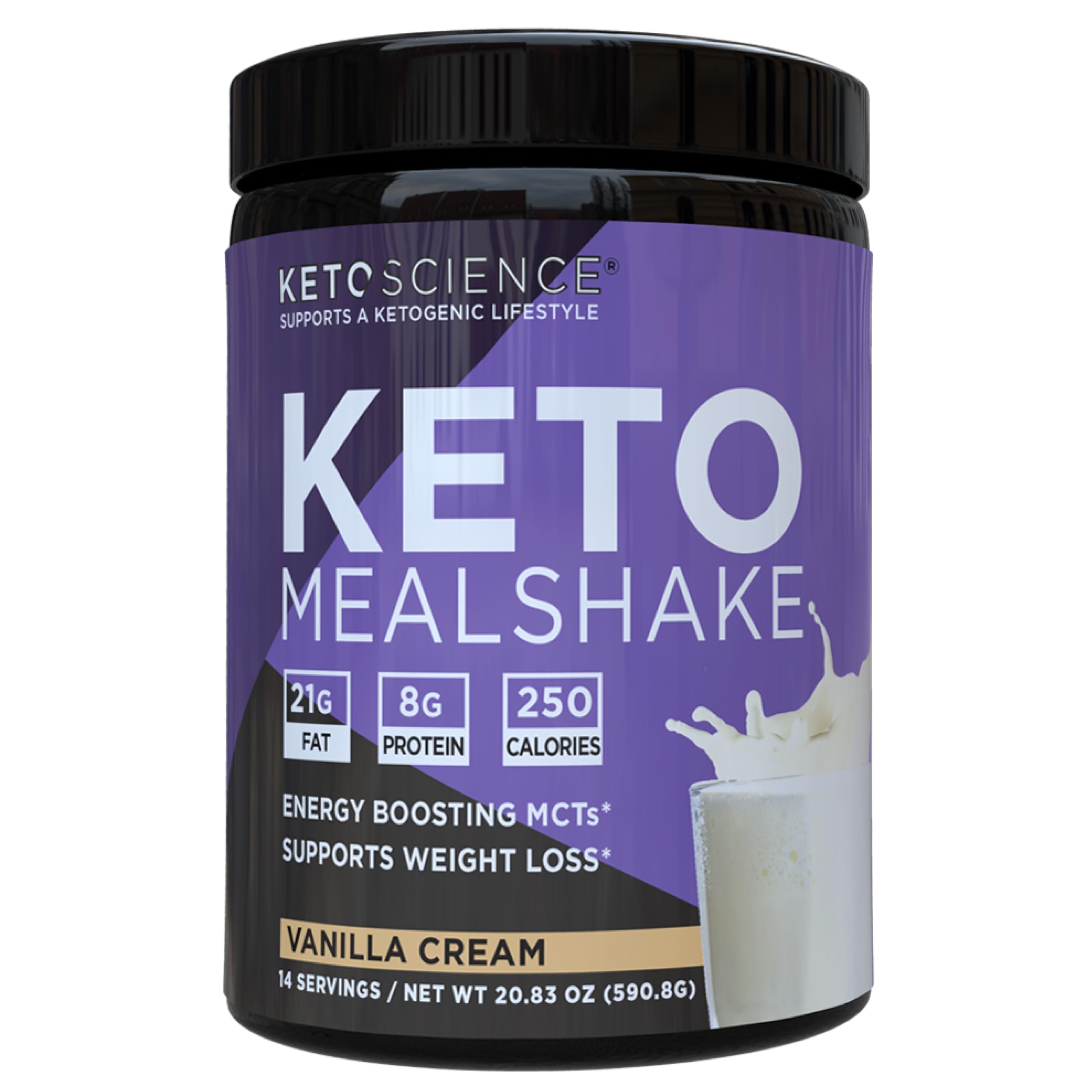 Keto Science Ketogenic Meal Shake Vanilla - High Protein & MCT Oil Powder with Collagen, Vitamins & Minerals - Keto & Paleo Friendly Dietary Supplement for Weight Loss (14 Servings, 20.49 Oz) - Perfect for Breakfast Replacement & Post-Workout Recovery