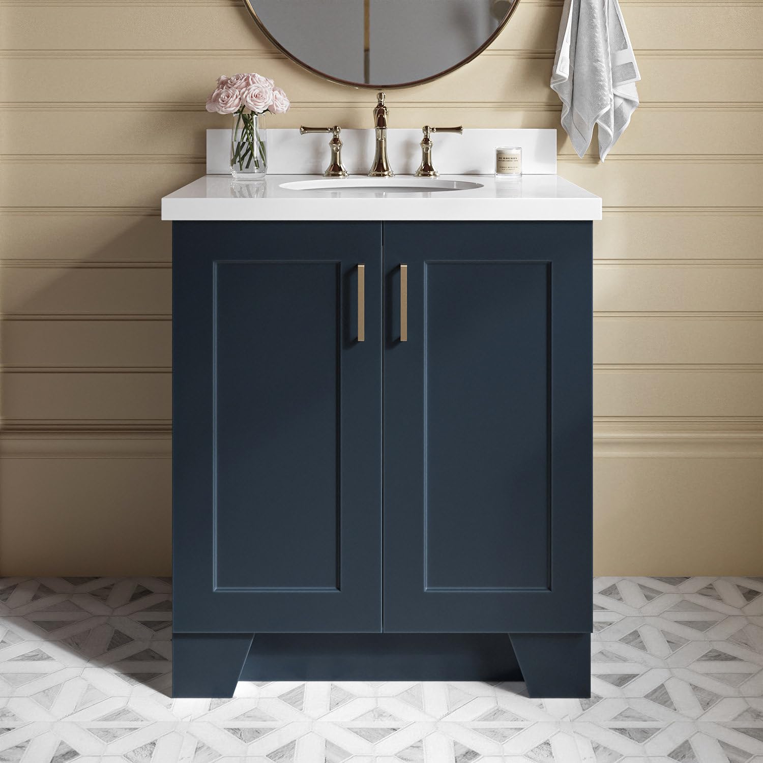 Midnight Blue Bathroom Vanity with Sink - Solid Wood Cabinet & Quartz Top for Modern Bathrooms