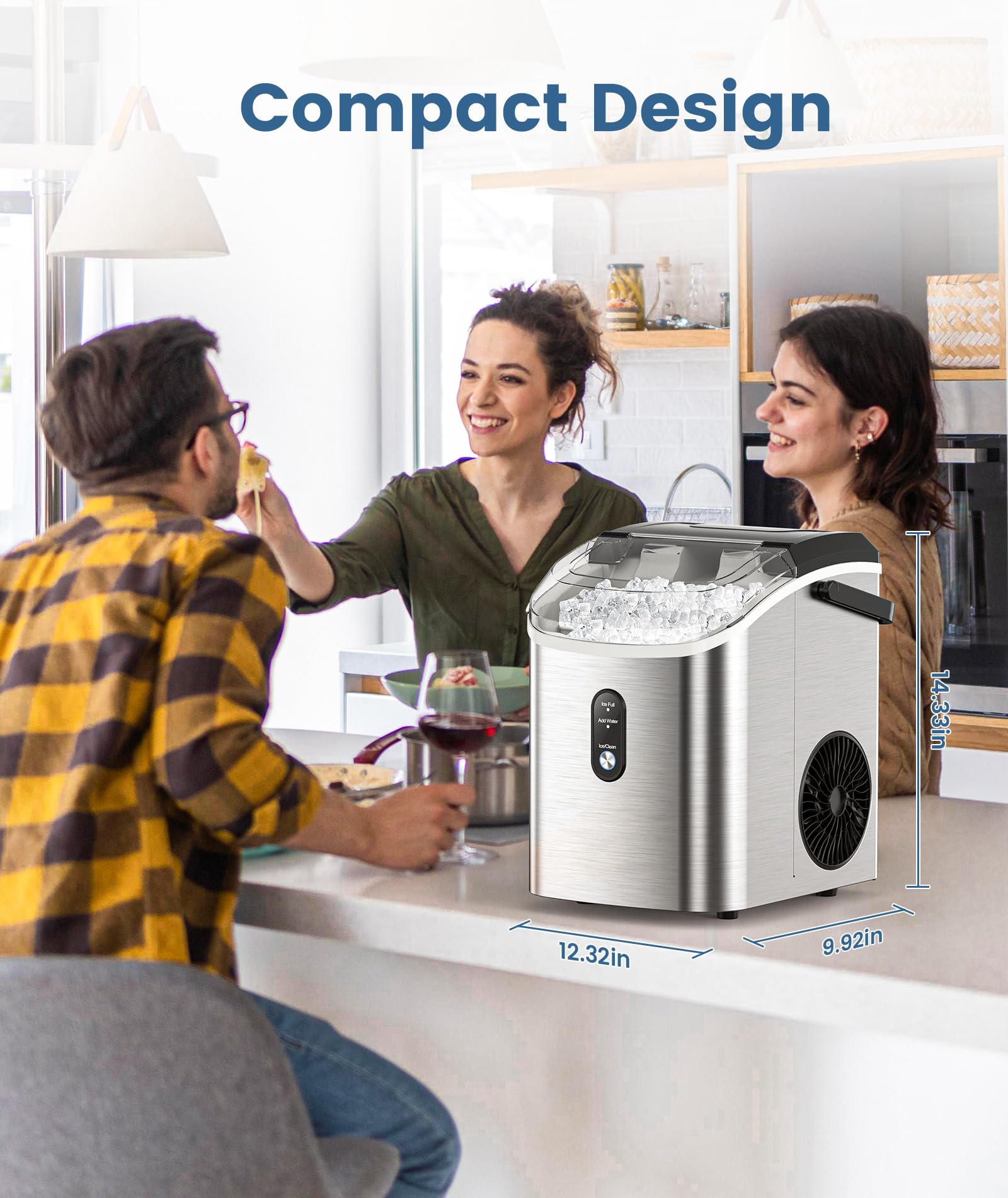 COWSAR Countertop Nugget Ice Maker - 34Lbs/24H Pebble Ice Machine with Soft Chewable Ice, Self-Cleaning & One-Click Operation - Perfect for Home, Kitchen, RV, Camping, Parties & Outdoor Adventures
