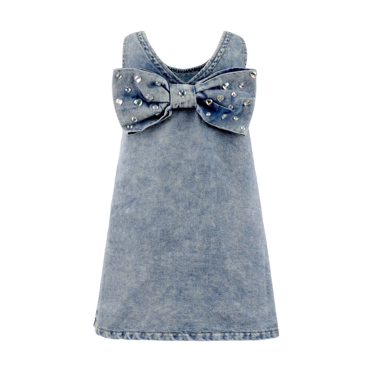 Lola & The Girls Sparkling Crystal Embellished Denim Dress for Kids - Perfect for Birthday Parties, Photo Shoots & Special Occasions