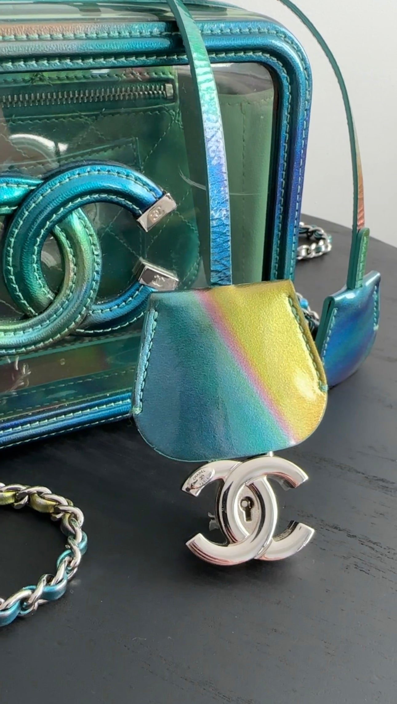 Chanel 20C Iridescent Rainbow Filigree Clear PVC CC Vanity Case - Luxury Designer Cosmetic Bag for Women, Perfect for Travel & Everyday Use