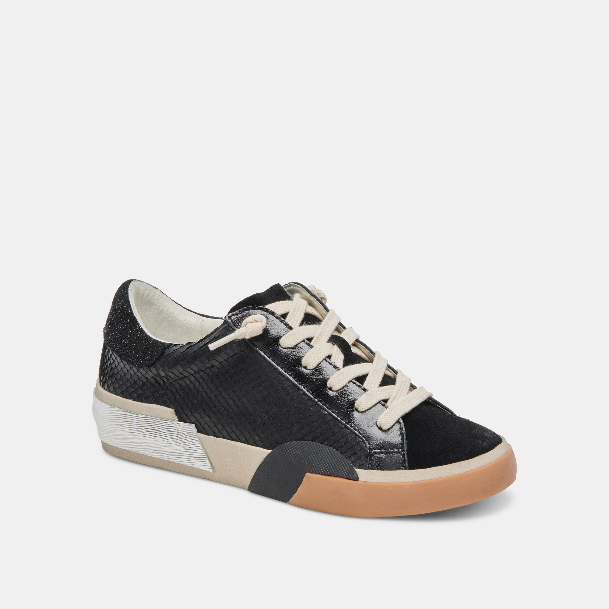 ZINA WIDE SNEAKERS ONYX EMBOSSED LEATHER - Comfortable Women's Fashion Shoes for Walking, Travel & Casual Wear