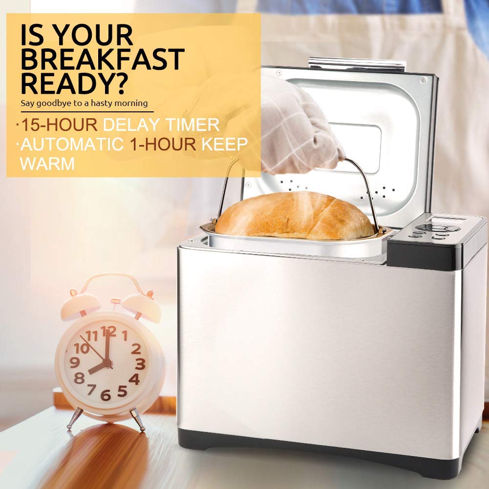 Secura 2.2lb Stainless Steel Bread Maker Machine - 650W Programmable Toaster with 19 Menu Settings for Home Baking | Perfect for Fresh Bread, Gluten-Free Loaves & Artisan Dough (Silver, Renewed) | Ideal for Family Breakfast, Holiday Baking & Homemade Treats