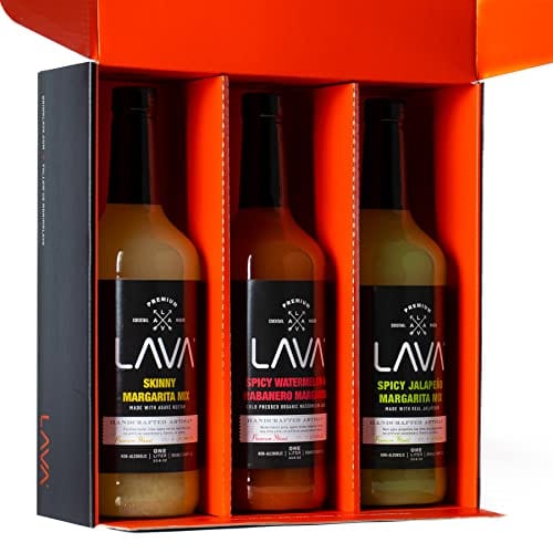 (3 Pack) LAVA Premium Margarita Mix Variety Pack - Spicy Jalapeno, Skinny Margarita & Spicy Watermelon Habanero - 1 Liter (33.8oz) Bottles - Perfect for Cocktail Parties, Summer BBQs & Mexican Themed Events