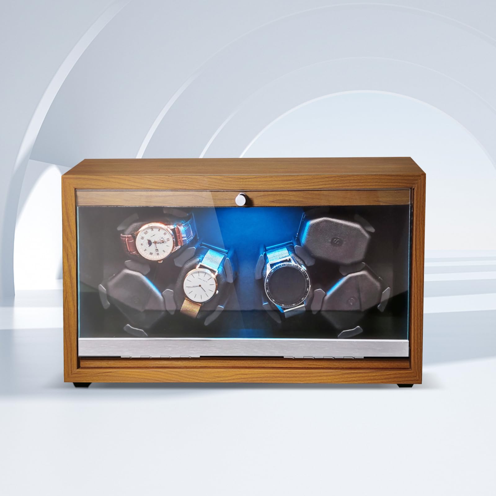 6-Slot Automatic Watch Winder with Serenity Backlight - Super Quiet Motor, USB Powered Wooden Watch Case with Soft Pillows for Men & Women | Perfect for Watch Collection Storage, Display & Maintenance