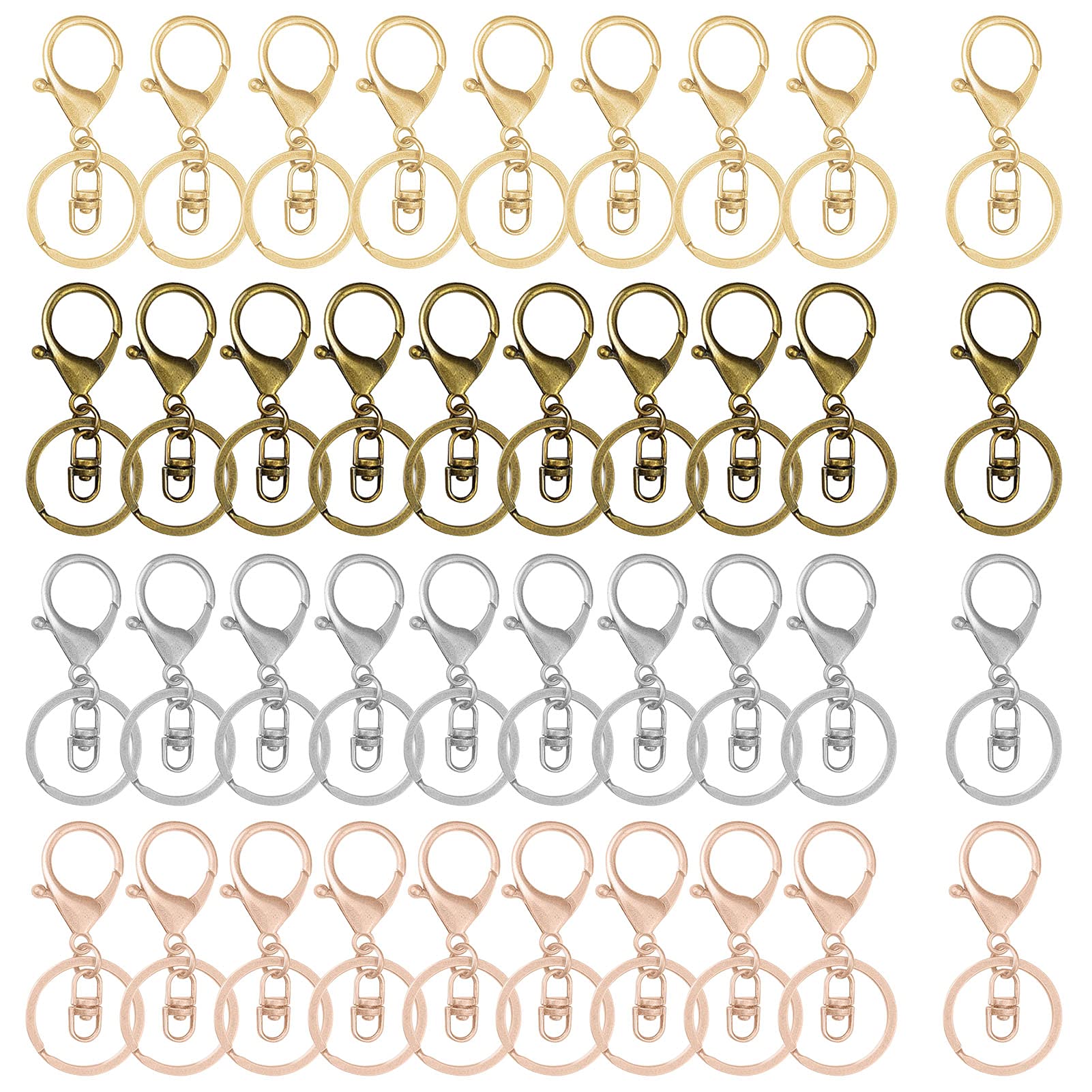 40pcs Lobster Claw Clasp Keychain Set - Swivel Hooks Metal Key Rings with Flat Split Rings for Jewelry Making, DIY Crafts, Keychains (4 Colors) - Perfect for DIY Projects, Gift Accessories & Organizing Keys