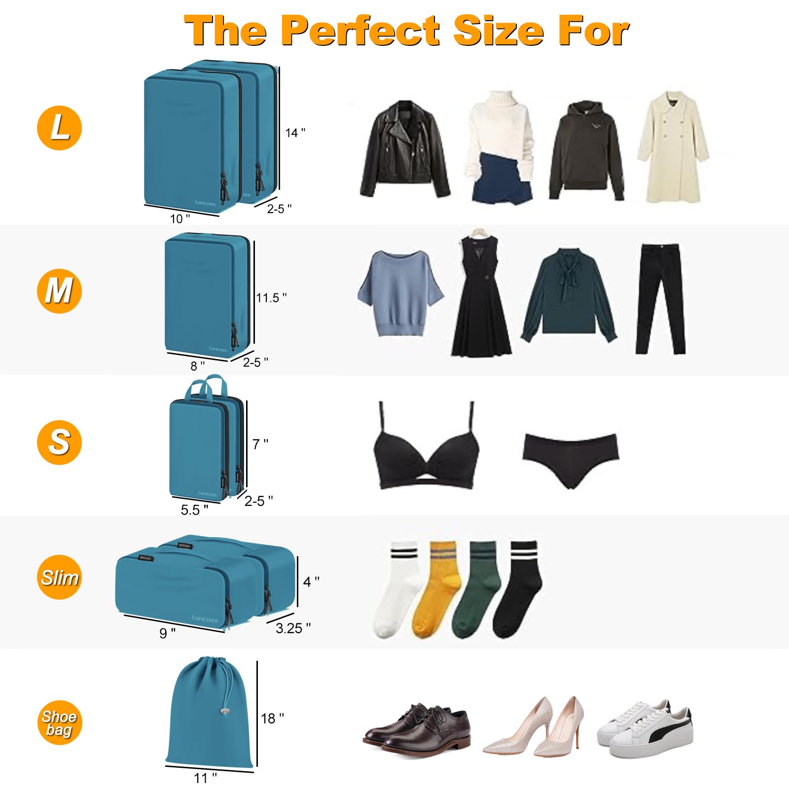Lumesner 8-Piece Compression Packing Cubes Set for Travel - Space Saving Suitcase Organizers for Carry-On Luggage (Blue) | Perfect for Business Trips, Vacations & Weekend Getaways