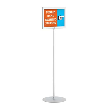 8.5x11 Pedestal Sign Holder with Round Steel Base - Quick Change Slide-In Frame Design for Retail Displays, Trade Shows & Restaurant Menus