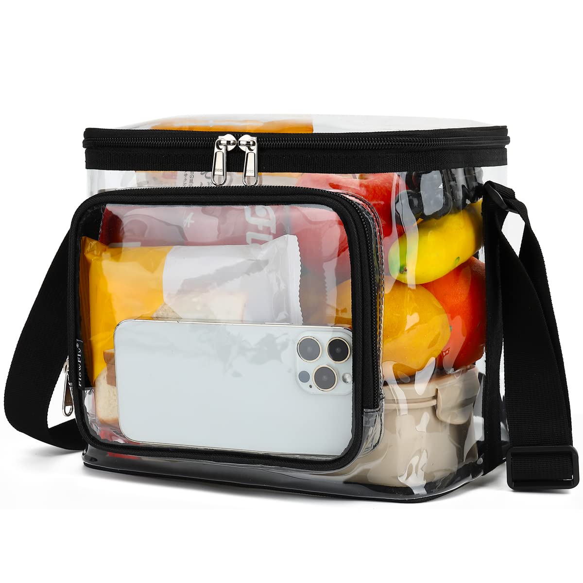 FlowFly Insulated Reusable Lunch Bag for Adults - Large Lunch Box with Adjustable Shoulder Strap, Front Zipper Pocket & Dual Mesh Side Pockets - Perfect for Work, School, Picnics & Outdoor Activities