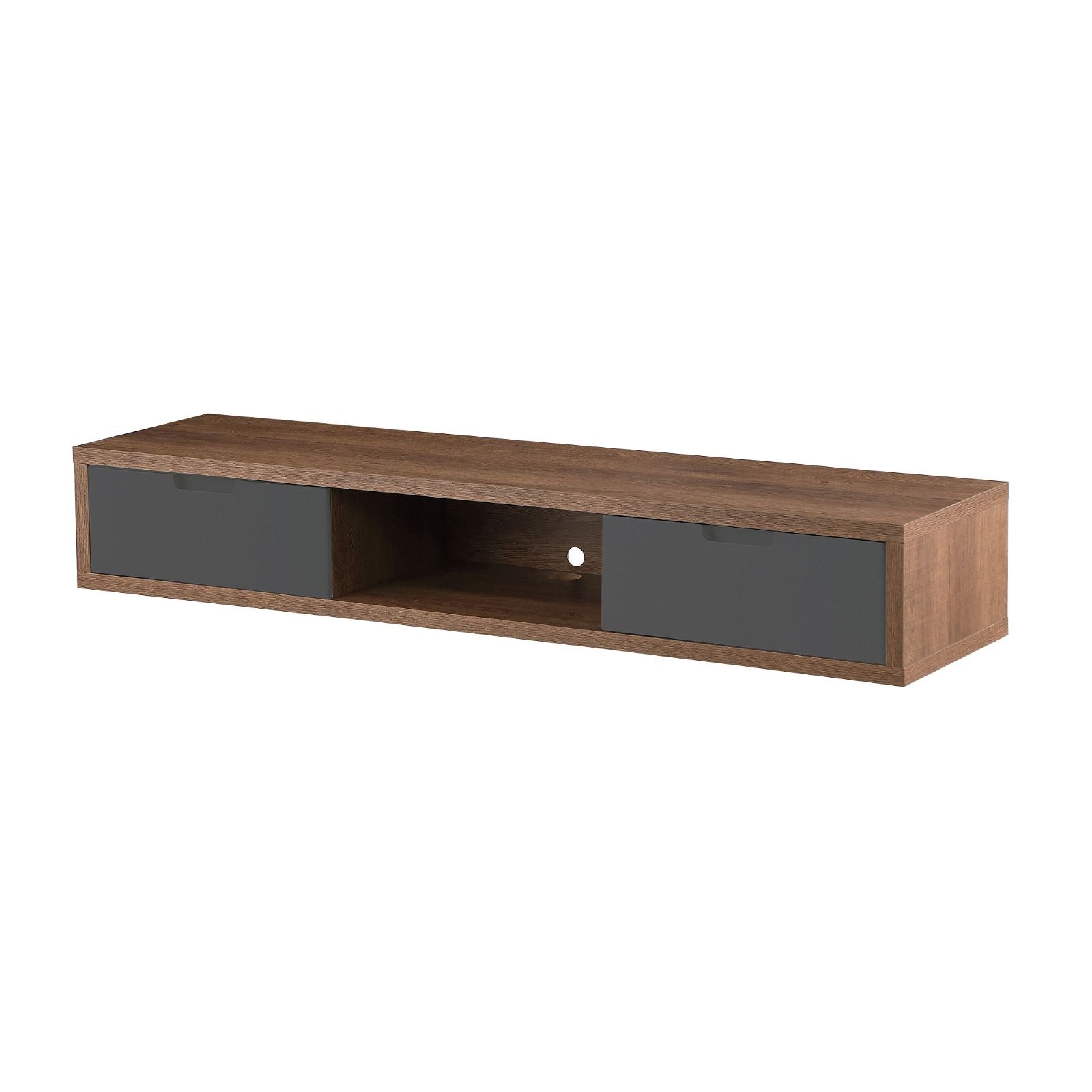 Criterion 1500mm Dark Oak Wall Mount TV Stand with Grey Drawers - Modern Entertainment Center for Living Room, Bedroom & Home Theater Setup