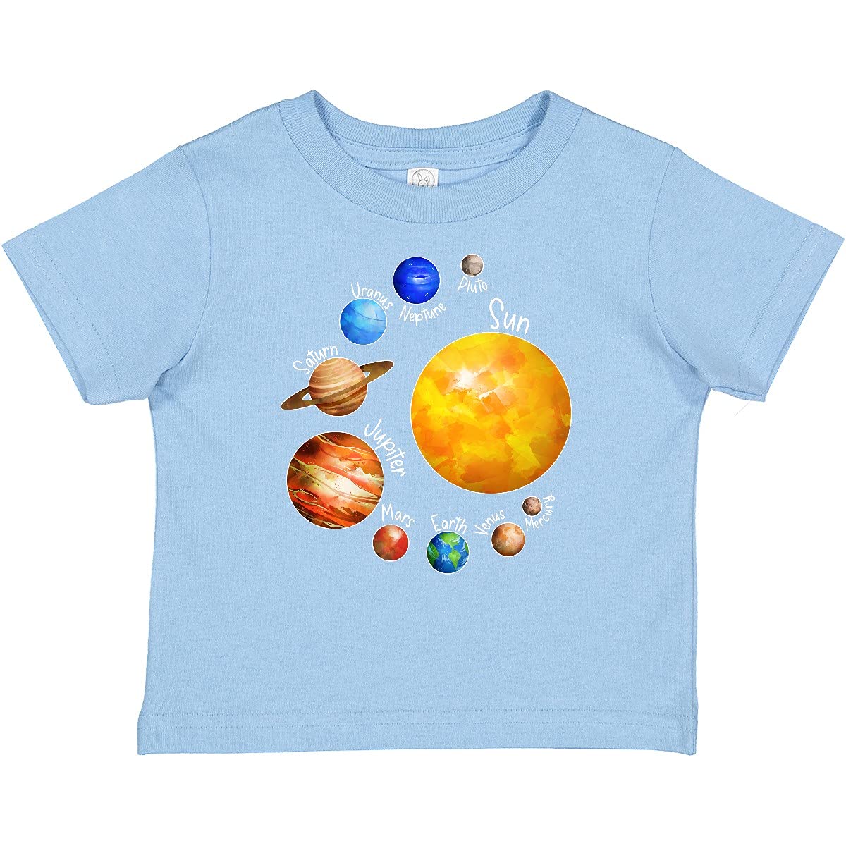Inktastic Sun and Planets - Yes, and Pluto Baby T-Shirt | Cute Astronomy Graphic Tee for Toddlers | Perfect for Space-Themed Birthday Parties & Science Classroom Activities