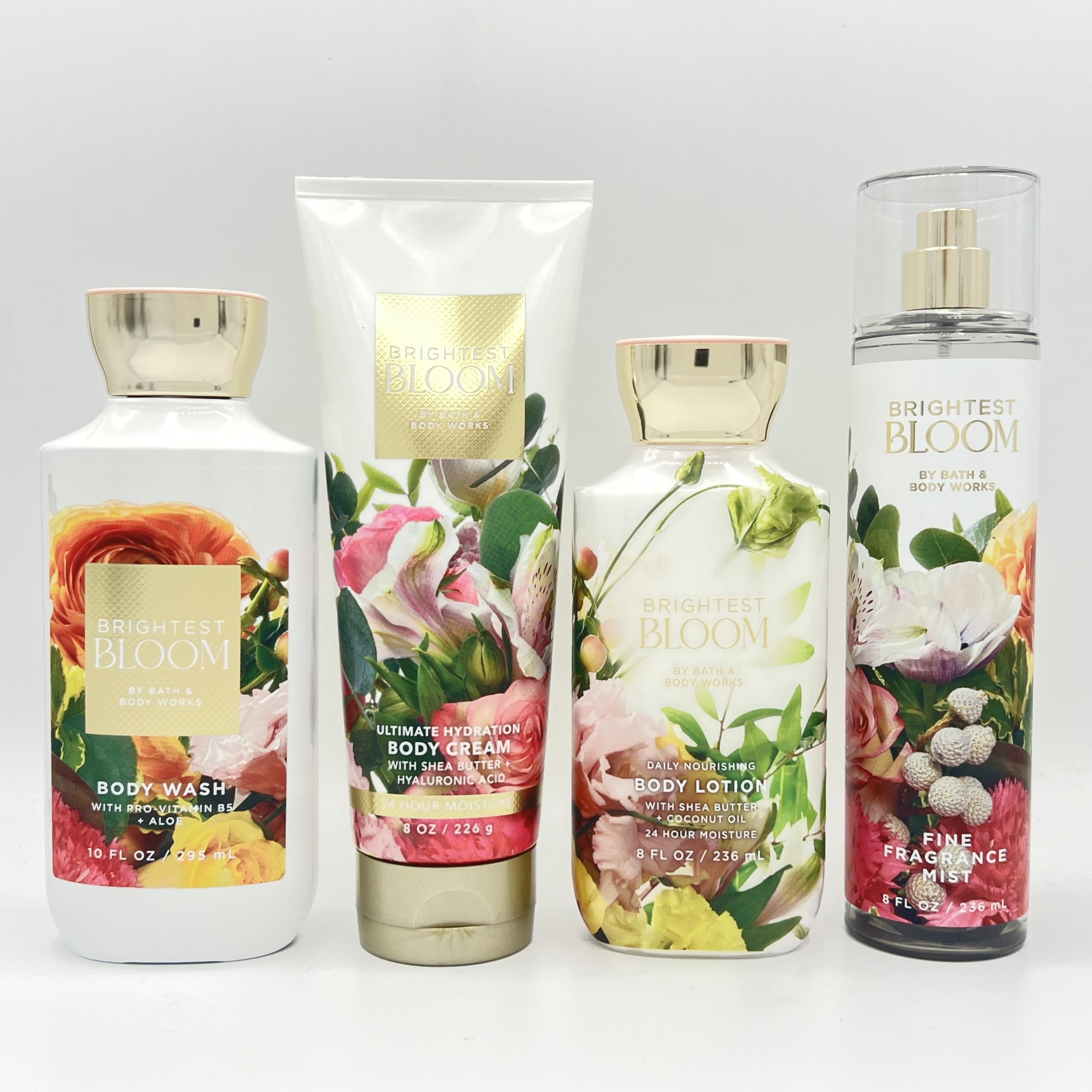 Brightest Bloom Bath & Body 4-Piece Gift Set - Hydrating Body Wash, Ultra Moisturizing Cream, Nourishing Lotion & Fragrance Mist for Women - Perfect for Self-Care, Spa Days & Gifts