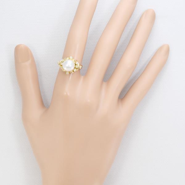 18K Yellow Gold Akoya Pearl Diamond Ring for Women - Elegant Pearl Jewelry Gift for Anniversary, Wedding, Engagement - Perfect for Special Occasions & Evening Events