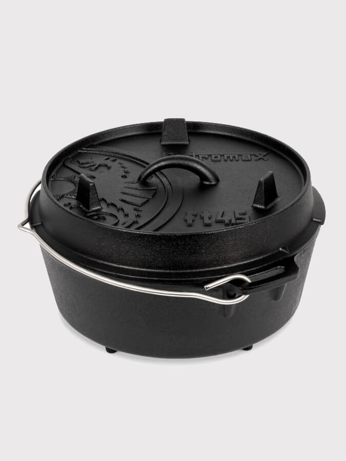 Petromax Dutch Oven Cast Iron Cookware - 6 Quart Enameled Camping & Outdoor Cooking Pot for Baking, Stewing & Braising - Perfect for Campfires, Backpacking & Home Kitchen Use