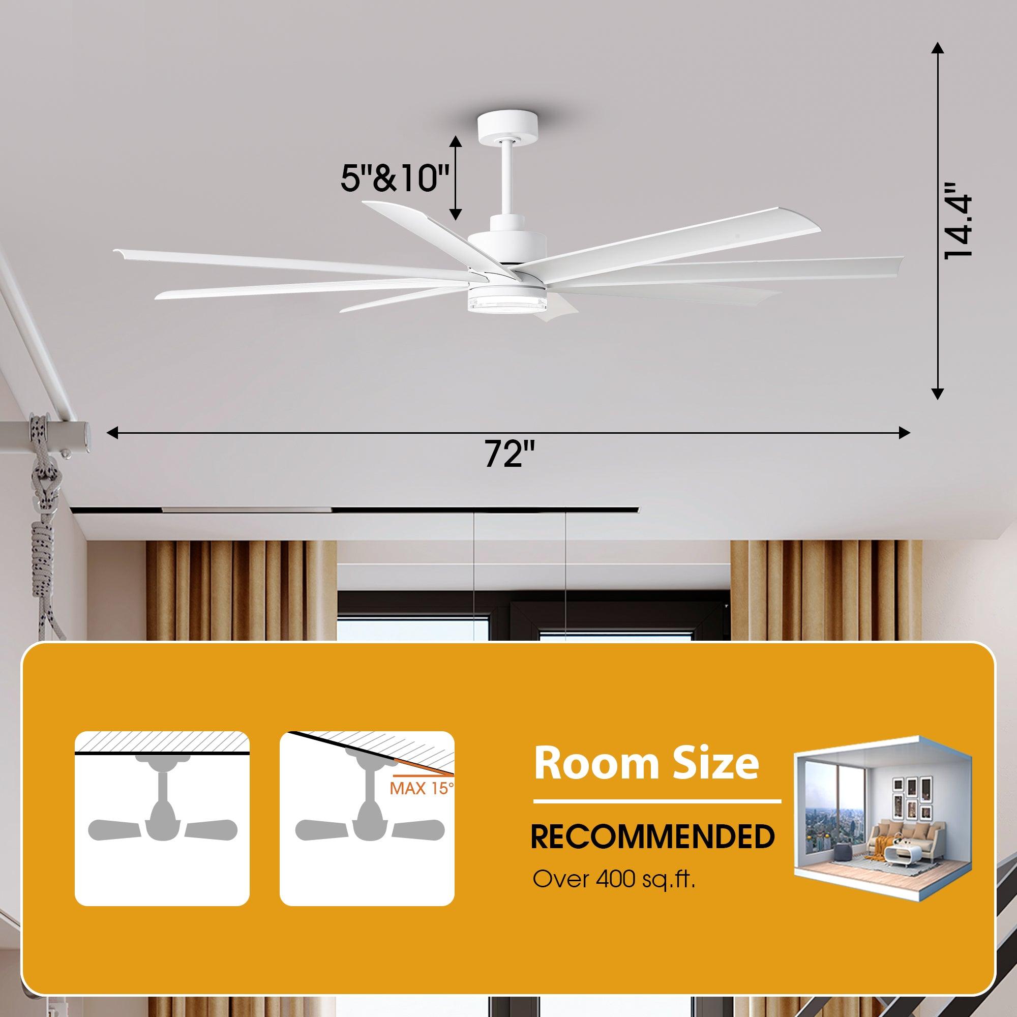 72 Inch Modern Smart Ceiling Fan with LED Light and Downrod Mount - Perfect for Living Room, Bedroom, and Office Cooling & Lighting