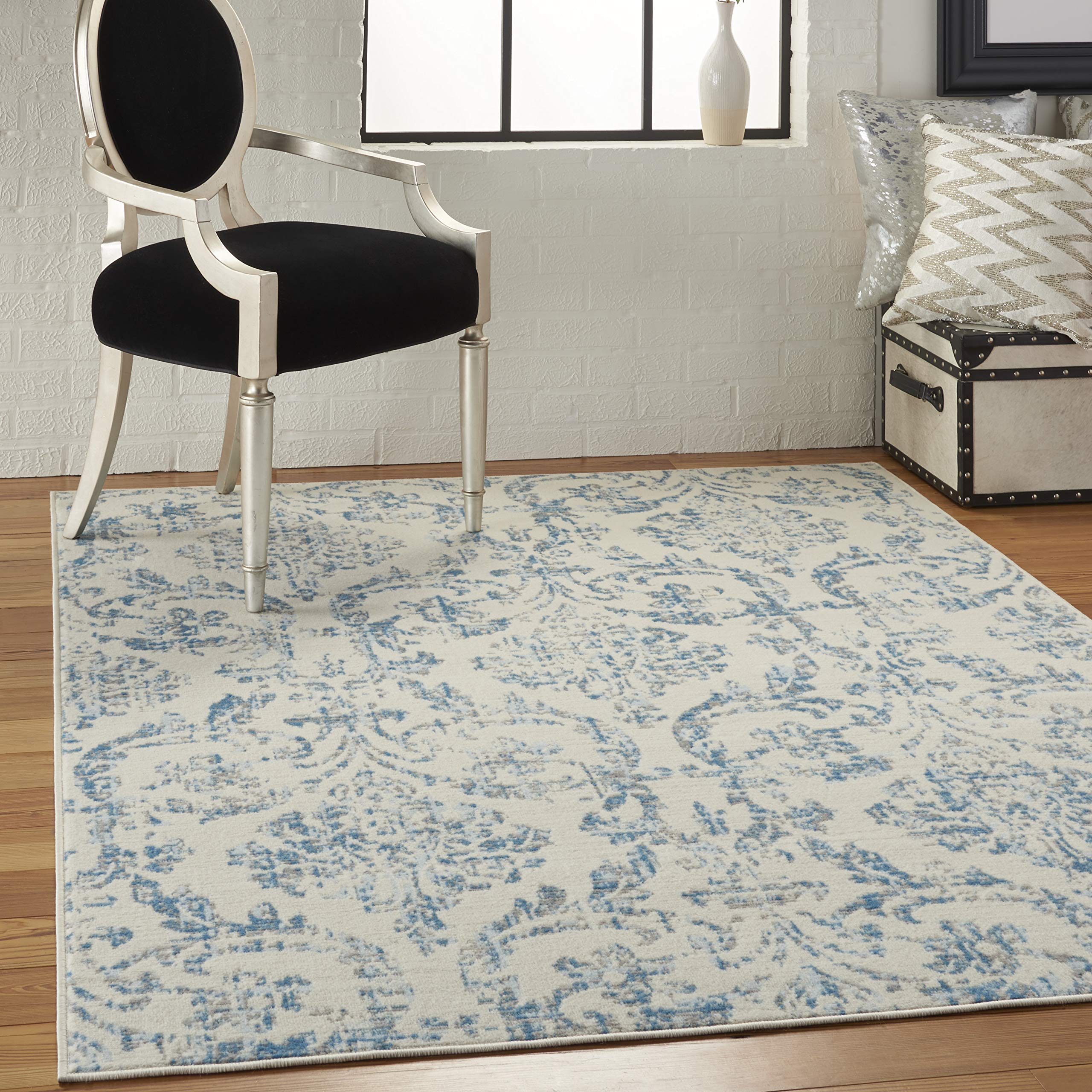 Nourison Jubilant Damask Ivory/Blue 5'3