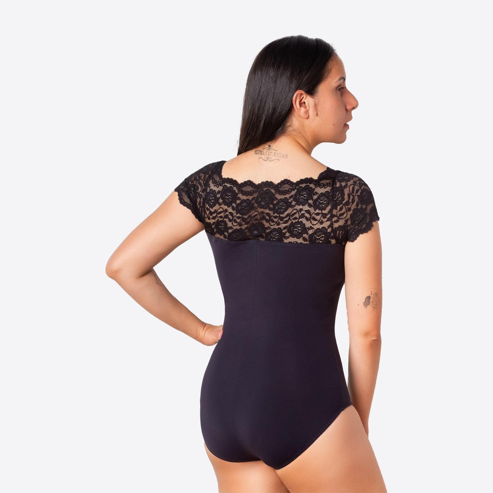 Só Dança Adult+ Maria Black Cap Sleeve Dance Top with Lace Detail - Perfect for Ballet, Contemporary & Latin Dance Performances
