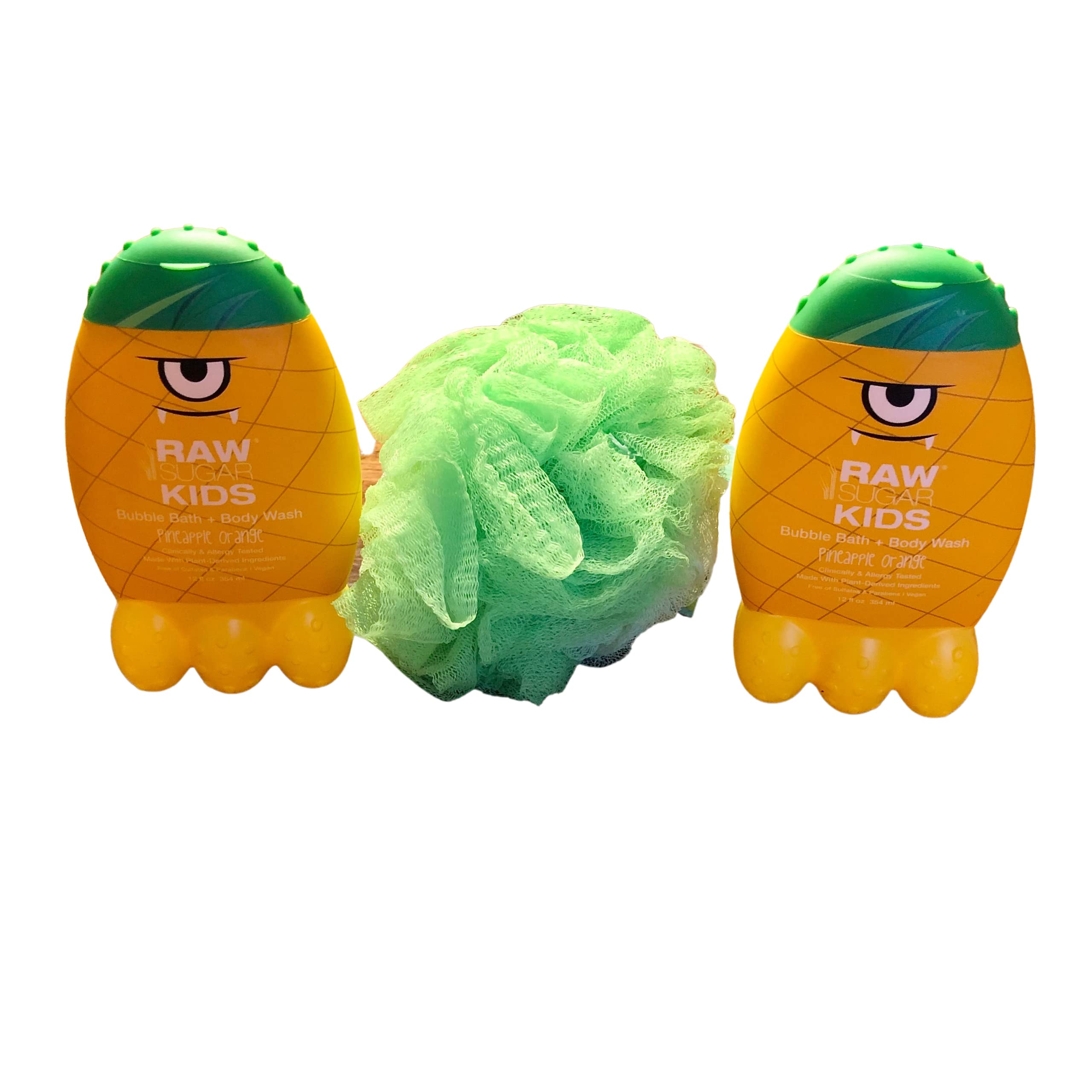 Organic Raw Sugar Kids Bubble Bath & Body Wash Set - Pineapple Orange Scent, Sulfate-Free & Hypoallergenic for Sensitive Skin | Perfect for Bath Time Fun & Gentle Cleansing