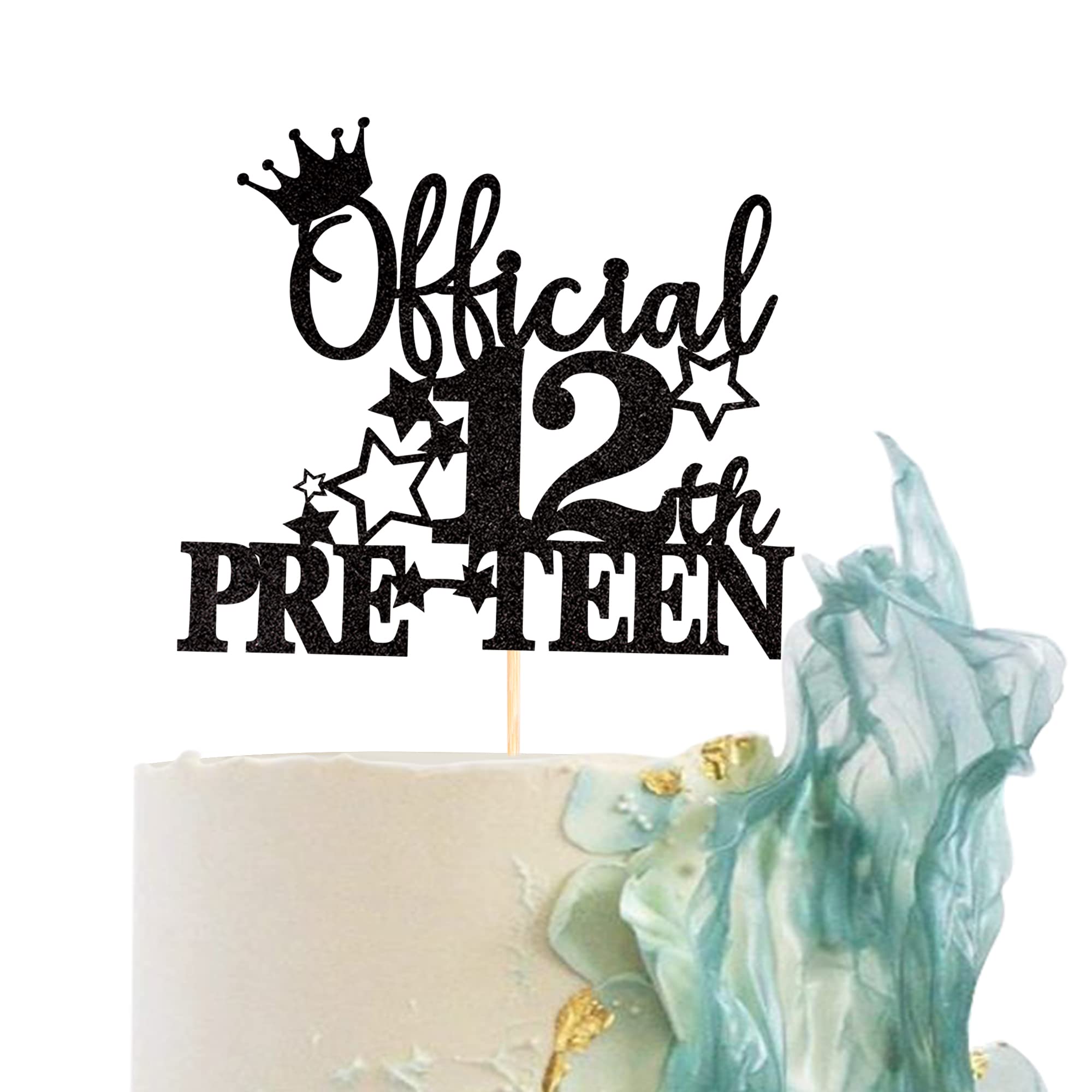 1 Pack Glitter Happy 12th Birthday Cake Topper - Cheers to 12 Years Cake Decorations for Pre-Teen Birthday Party Supplies (Black) | Perfect for 12th Birthday Cakes, Cupcakes & Party Decor