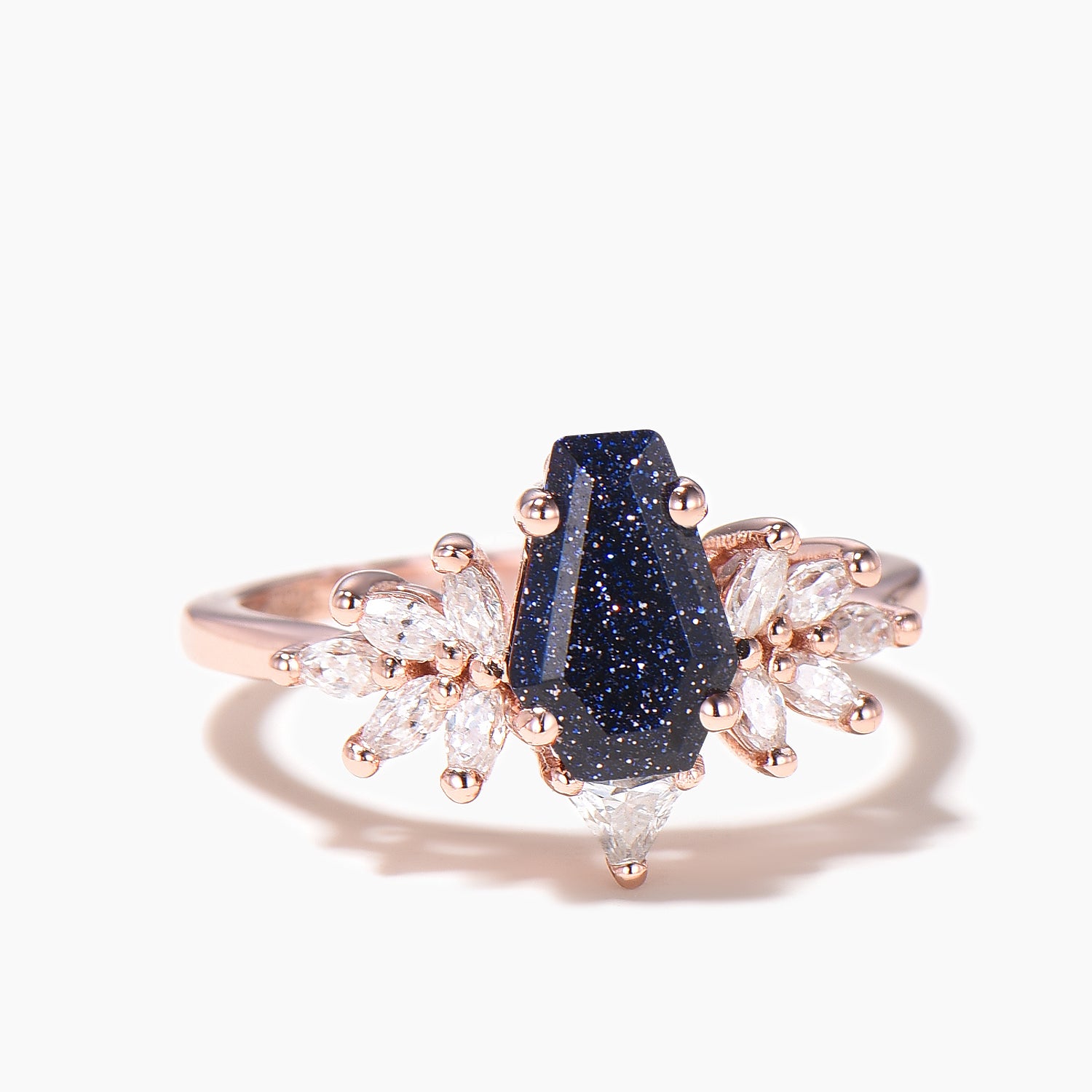Elegant Coffin Cut Blue Sandstone Engagement Ring with Marquise Moissanite Cluster - Perfect for Wedding, Proposal & Anniversary Gifts