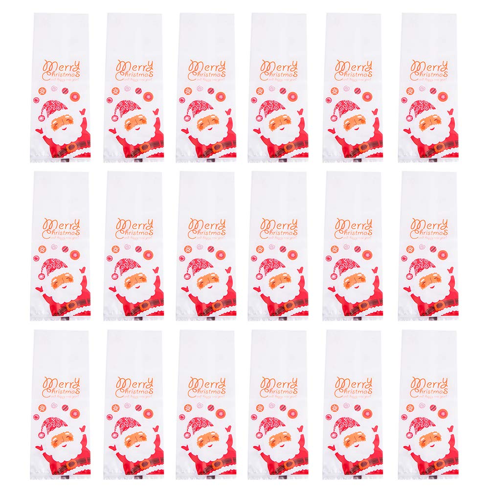 ABOOFAN 50pcs Christmas Plastic Food Bags - Santa Claus Baking Packaging Bags for Cookies, Candies (White & Red) - Perfect for Holiday Parties, Gift Wrapping & DIY Crafts