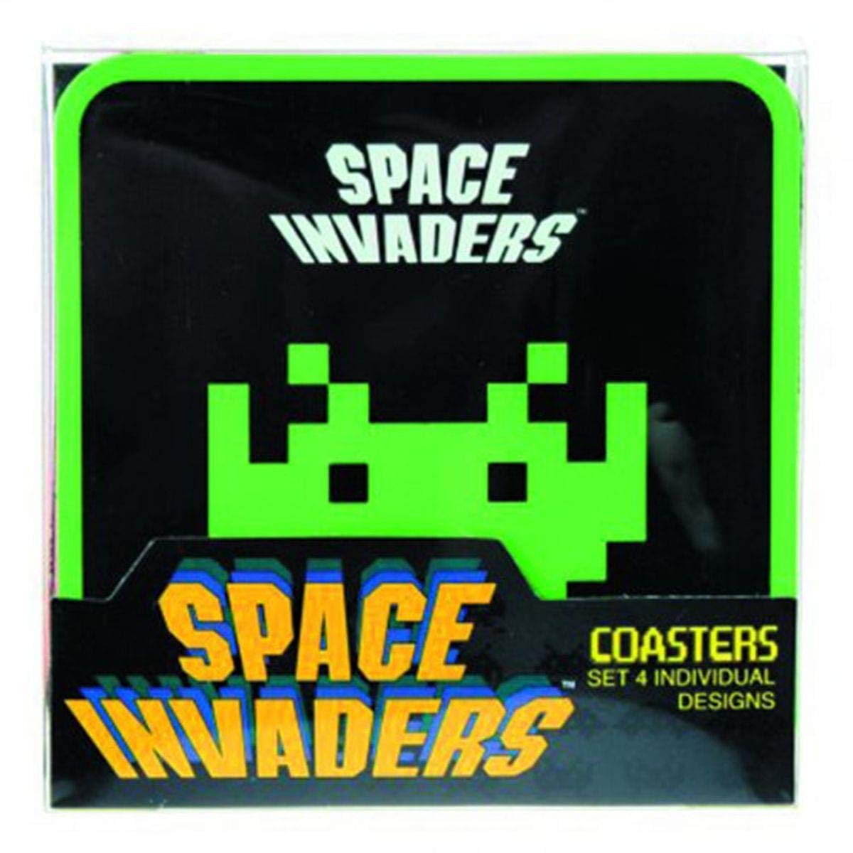 50Fifty Space Invaders Coasters Set of 4 - Absorbent Drink Coasters for Coffee, Beer & Wine - Fun Gaming-Themed Table Protectors for Home, Office & Game Room Decor