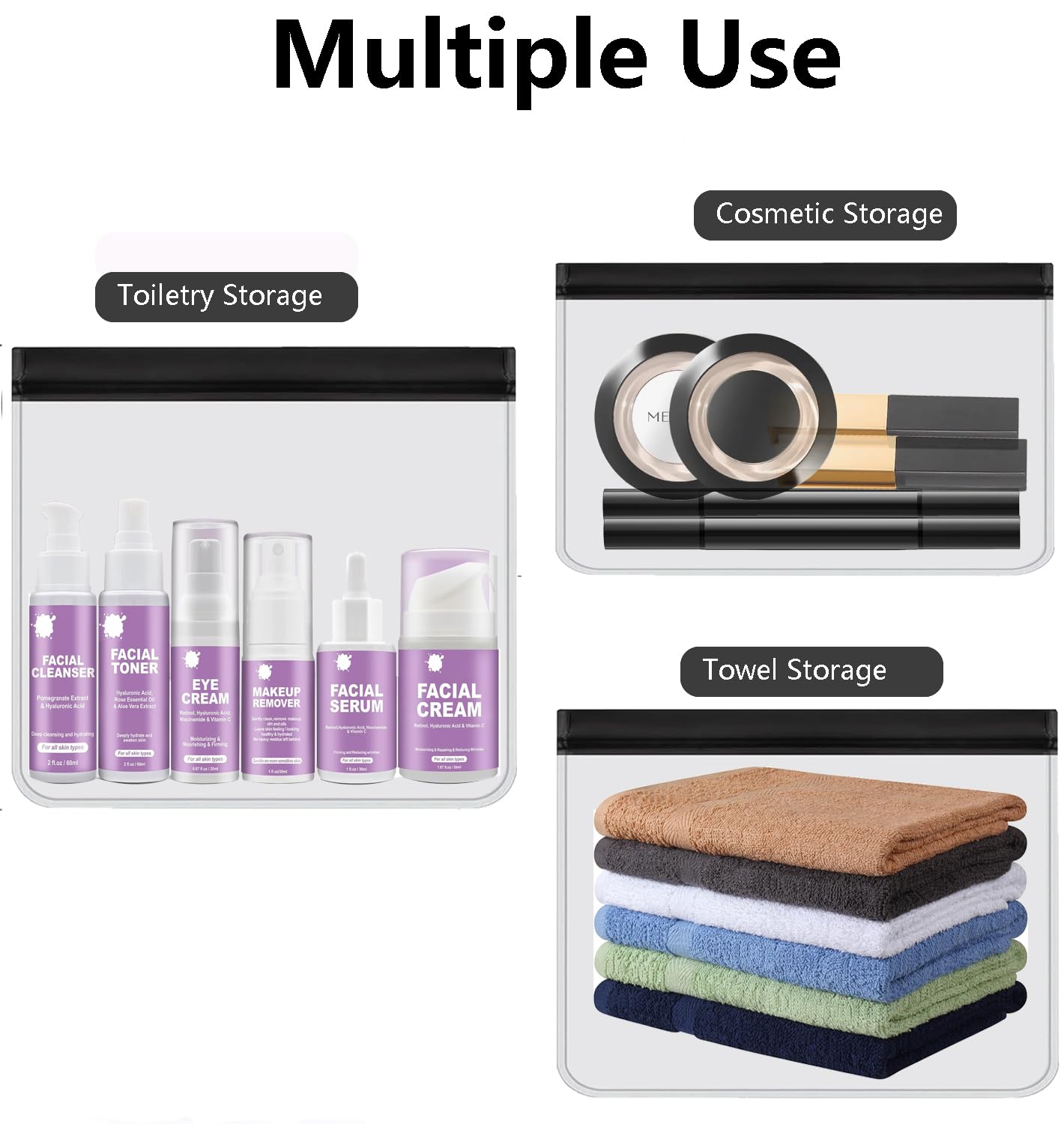 Moonlik TSA Approved Clear Toiletry Bag Set - 3 Pack Travel Makeup Organizer with Zipper for Women & Men | Perfect for Carry-On Essentials, Skincare Products, and Cosmetic Storage | Ideal for Air Travel, Vacation, and Daily Use