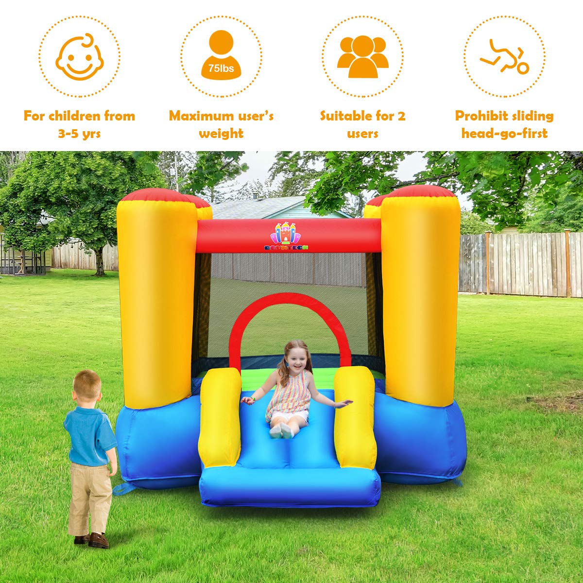 BOUNTECH Inflatable Bounce House for Kids - Heavy Duty Jumping Castle with Slide & 480W Blower - Indoor/Outdoor Party Bouncer for Toddlers - Perfect for Birthday Parties, Backyard Fun & Summer Gatherings