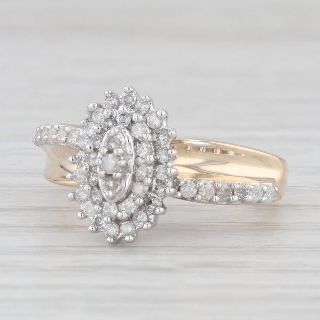 0.50ctw Diamond Cluster Halo Engagement Ring - 10k Yellow Gold - Size 7.25 - Perfect for Proposals, Anniversaries & Bridal Jewelry Gifts